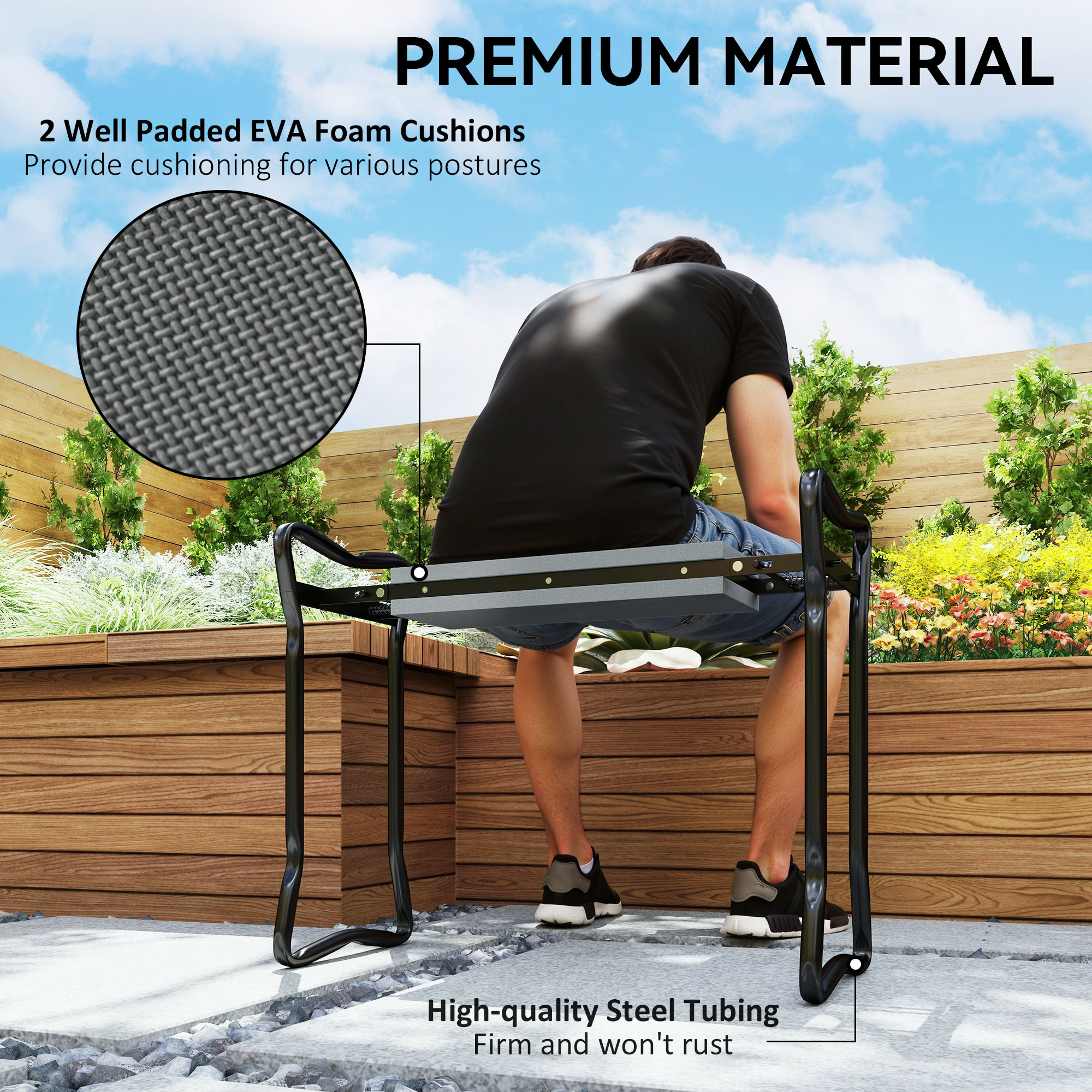2-in-1 foldable garden kneeler and seat with EVA foam pad and steel frame