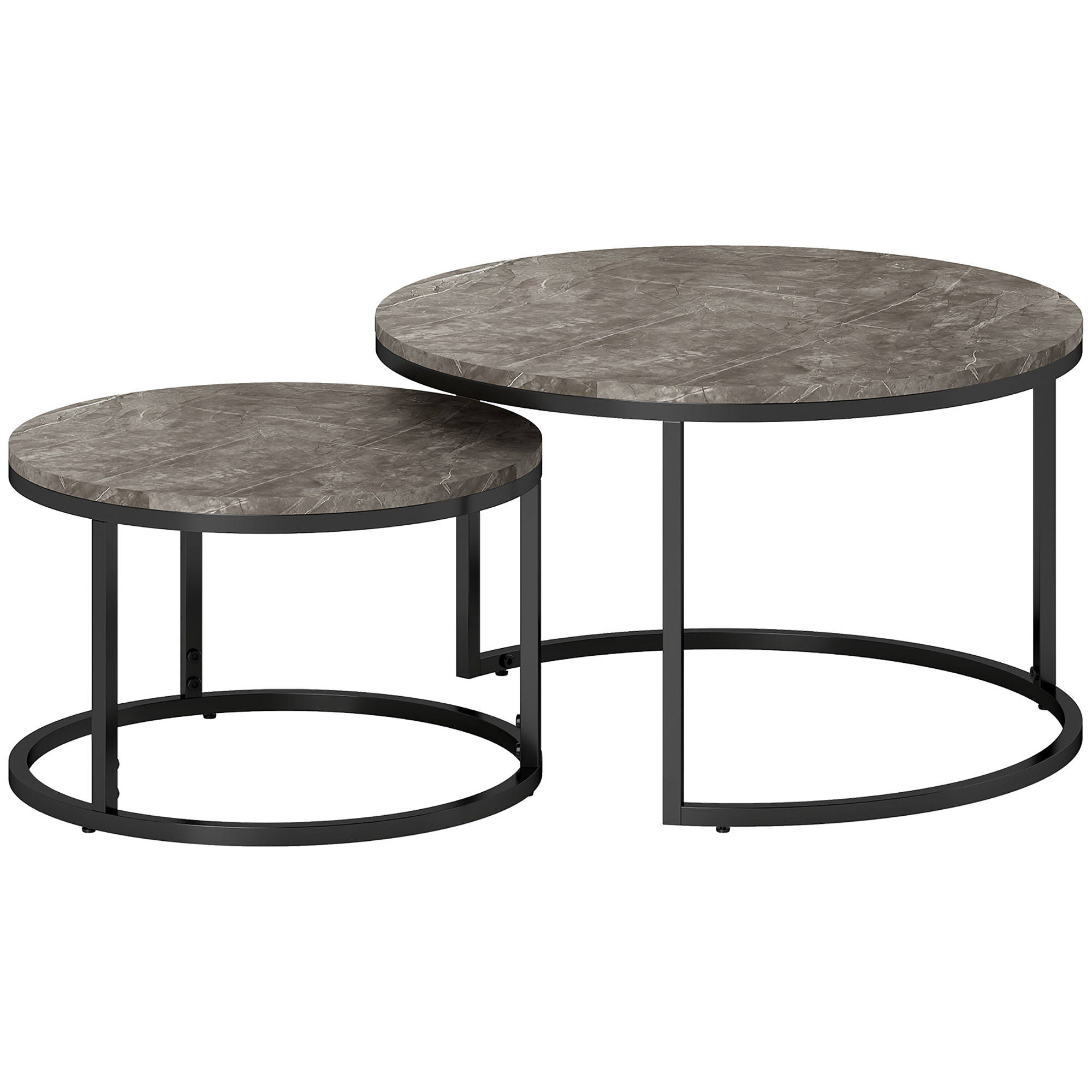 Industrial Nesting Coffee Table Set Of 2, Round Tables, Living Room With Faux — image 3
