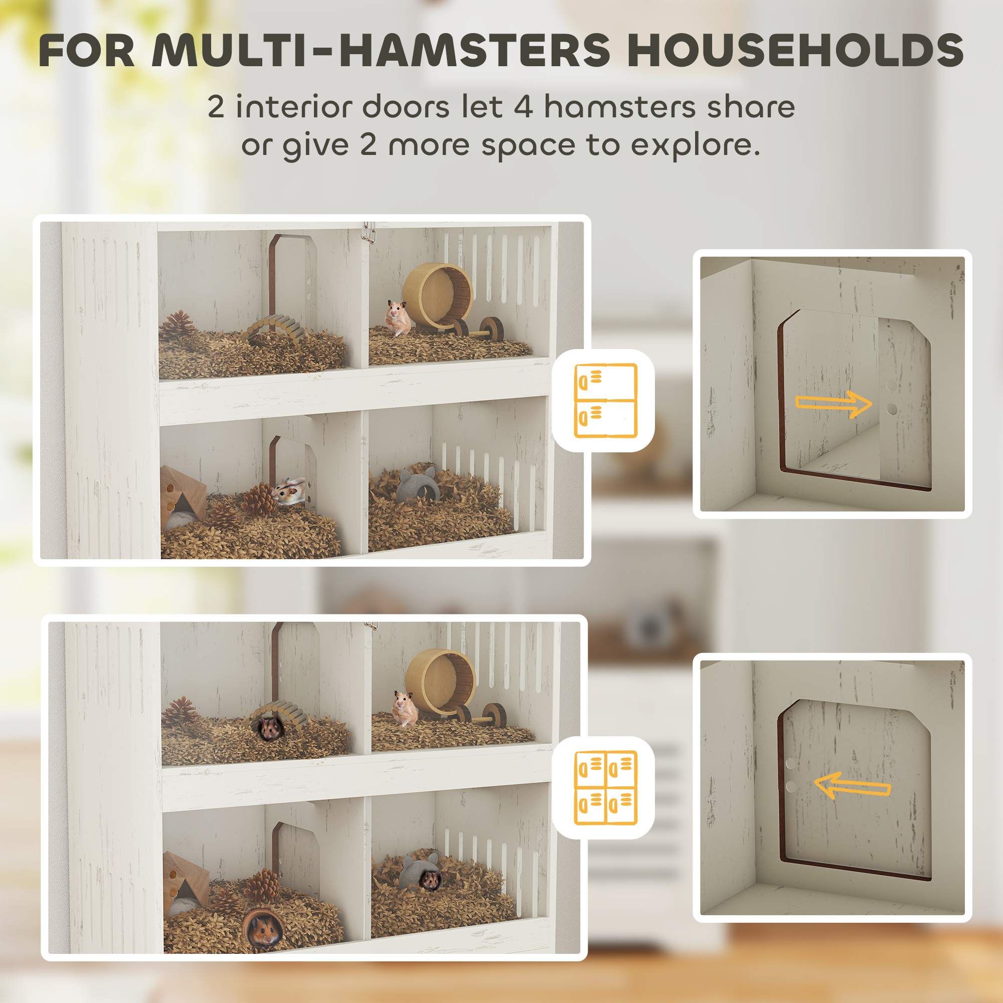  Large Hamster Cage for Multiple Small Pets, Rat Cage with Storage Cabinet, Clear Transparent Panels, Cream White