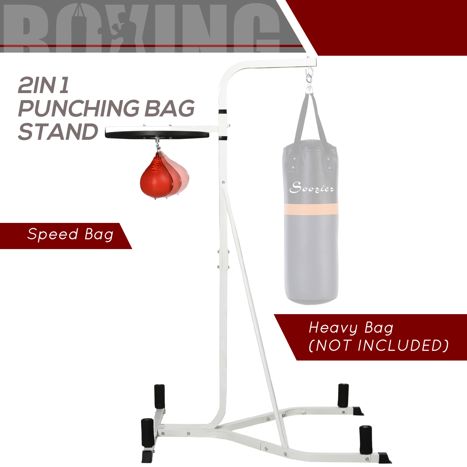 2 in 1 Punching Bag Stand, Adjustable Height Heavy Bag Stand with Weighted Base and Speed Bag, Freestanding for Home Gym