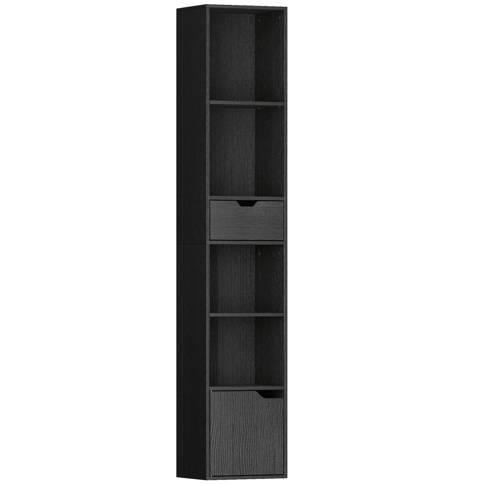 6-Tier Bookcase, Tall Narrow Bookshelf With Drawer And Door - Black — image 4