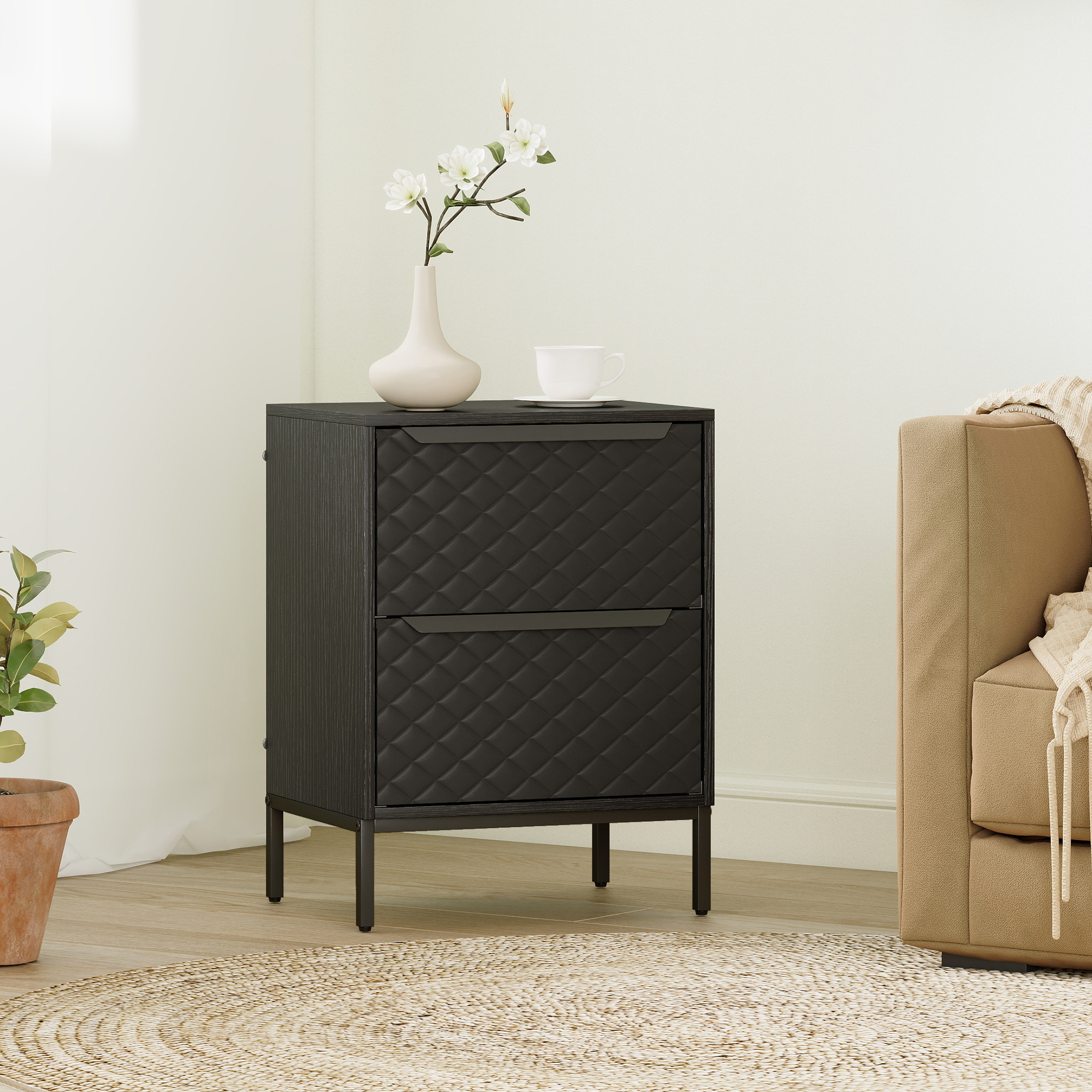 Chest Of Drawers, Dresser With 2 Fabric And Aluminium Handles - Black — image 2