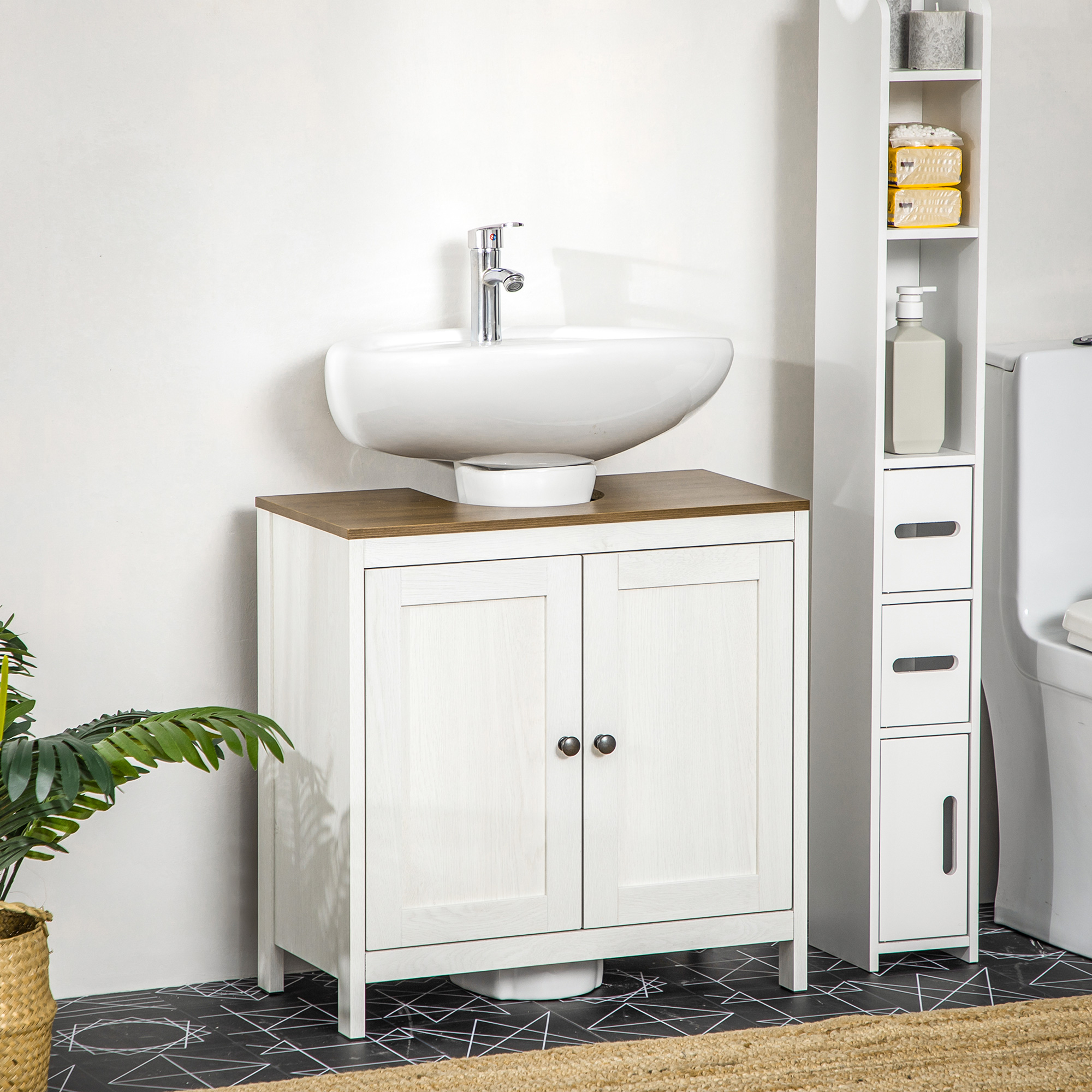  Bathroom Sink Cabinet, Freestanding Under Sink Cabinet Adjustable Shelf