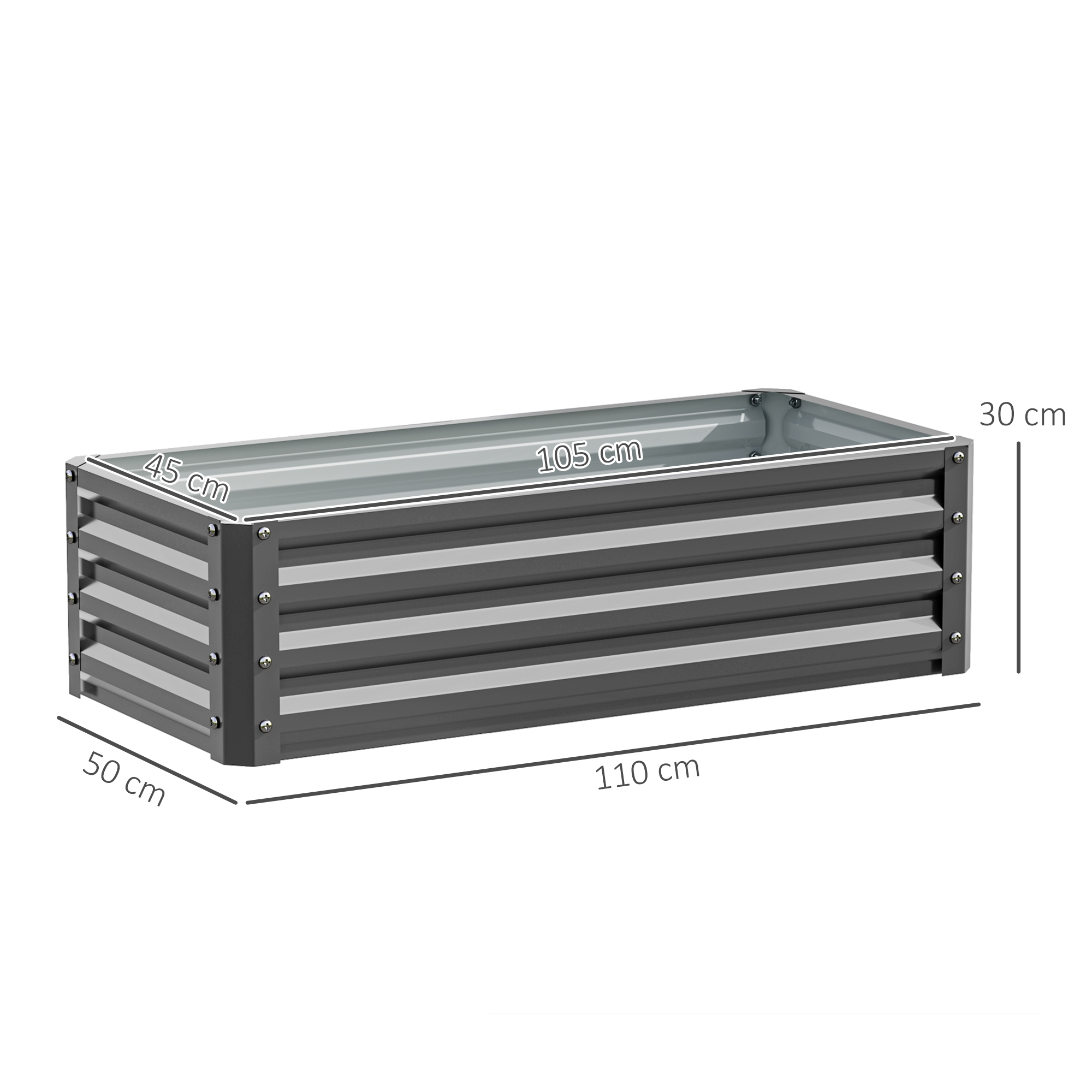 Set Of Two 110 X 50cm Steel Planter Boxes - Light Grey — image 3