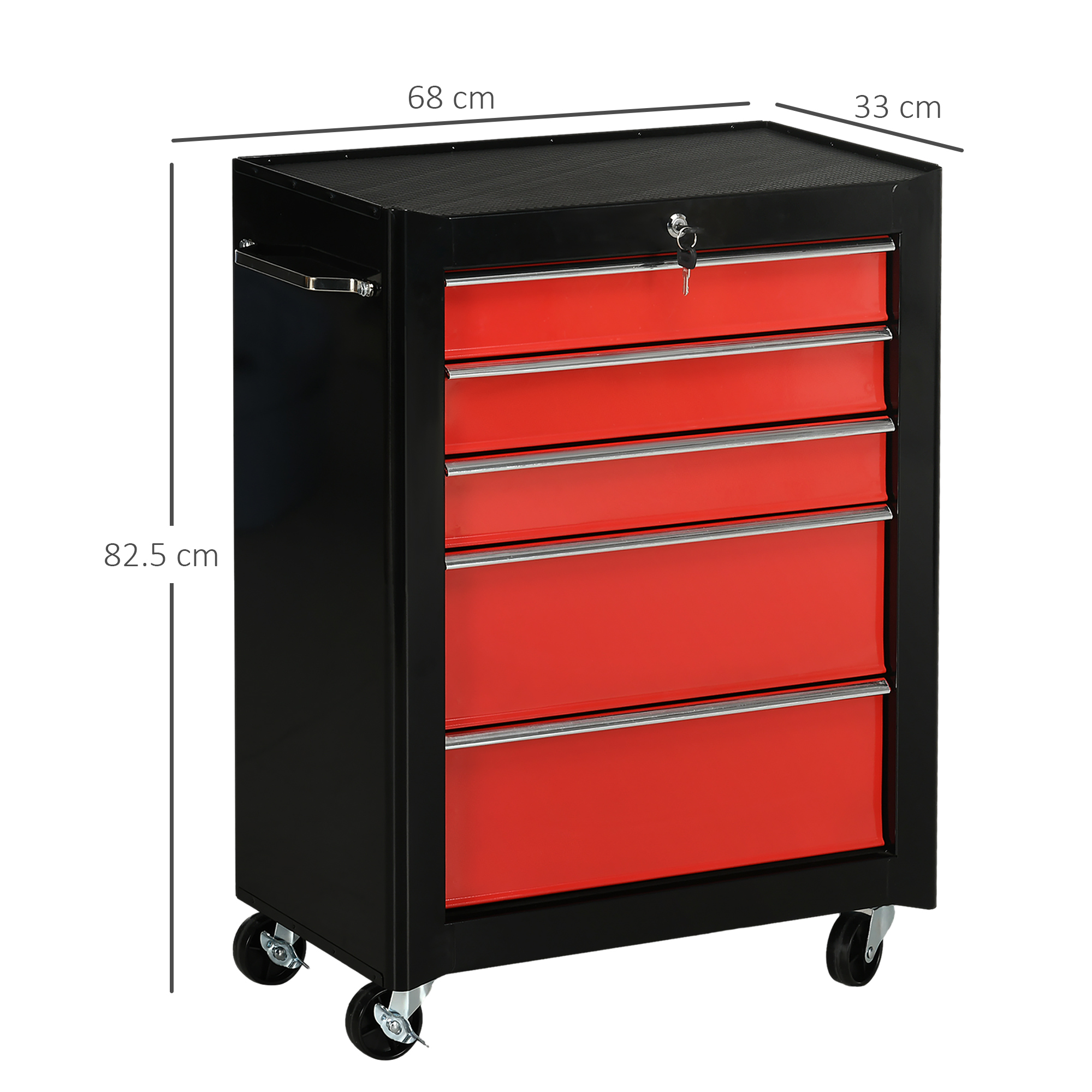 5-Drawer Tool Chest, Lockable Steel Storage Cabinet With Wheels And Handle Box — image 5
