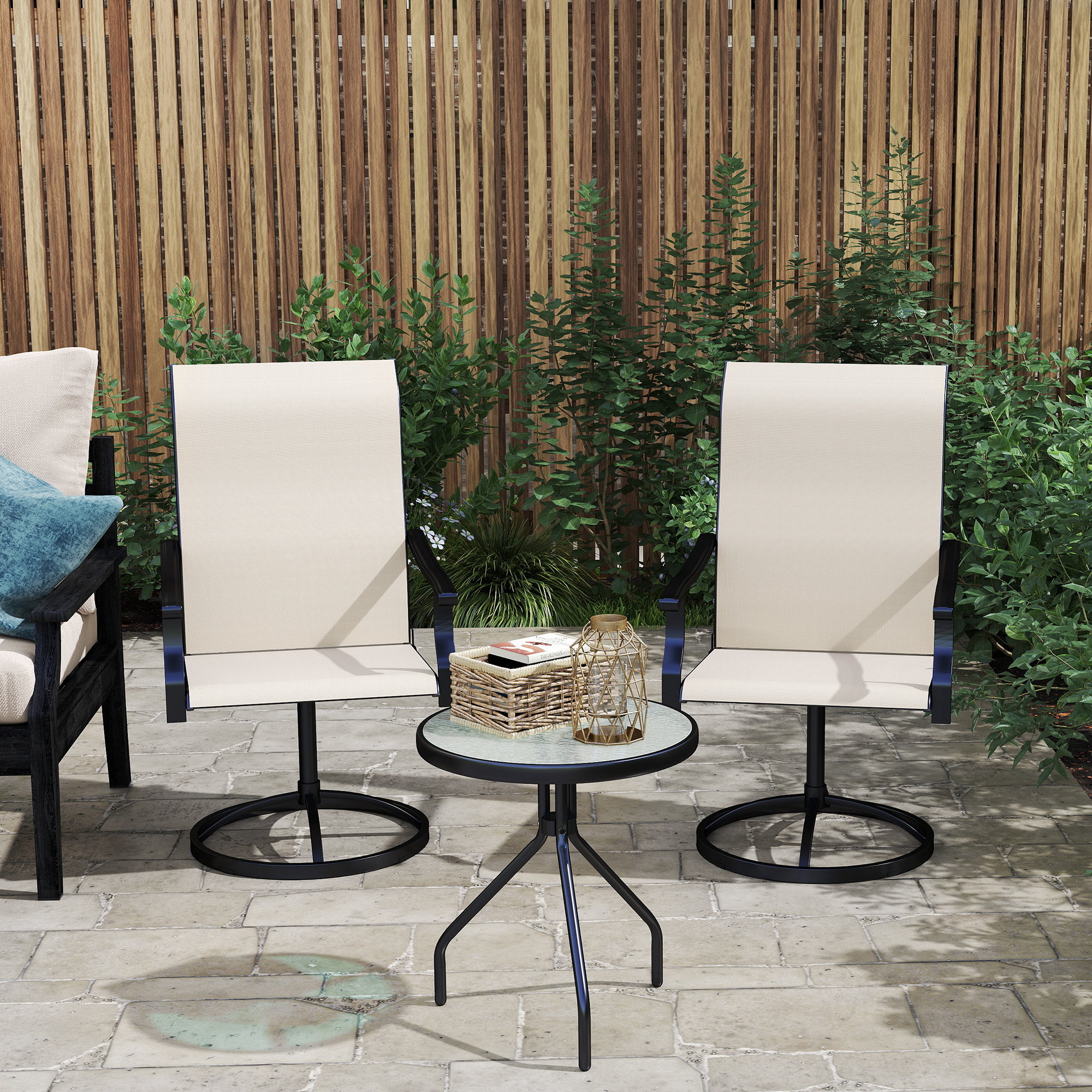 Patio Swivel Chairs Set of 2, High Back Patio Dining Chairs with All-Weather Mesh for Backyard, Lawn, Garden, Beige - 8