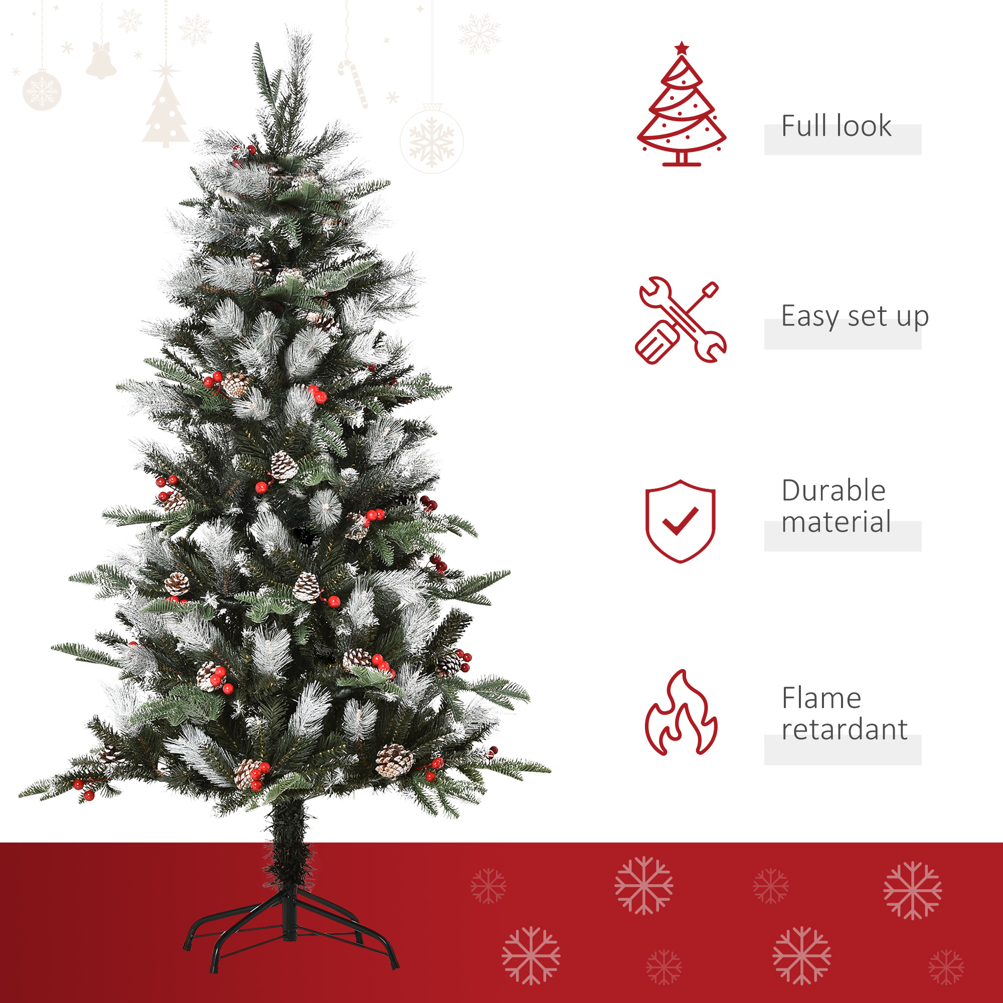 5FT Artificial Snow Dipped Christmas Tree Xmas Pencil Holiday Home Party — image 5