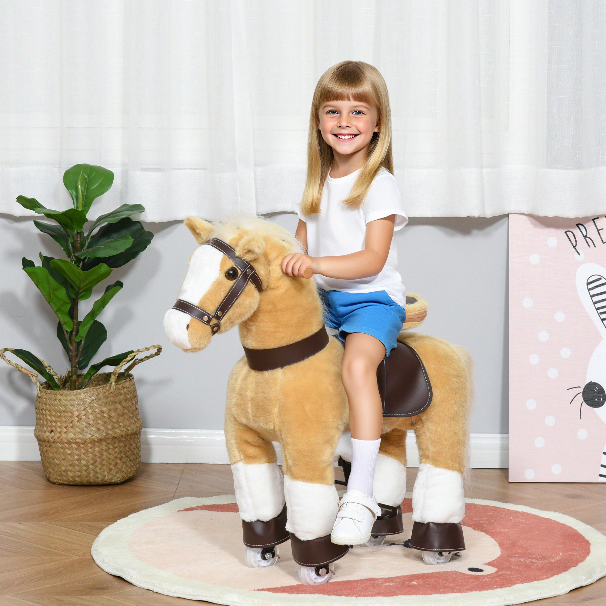 Ride on Horse, Plush Walking Horse Toy, Kids Riding Chair with Wheels