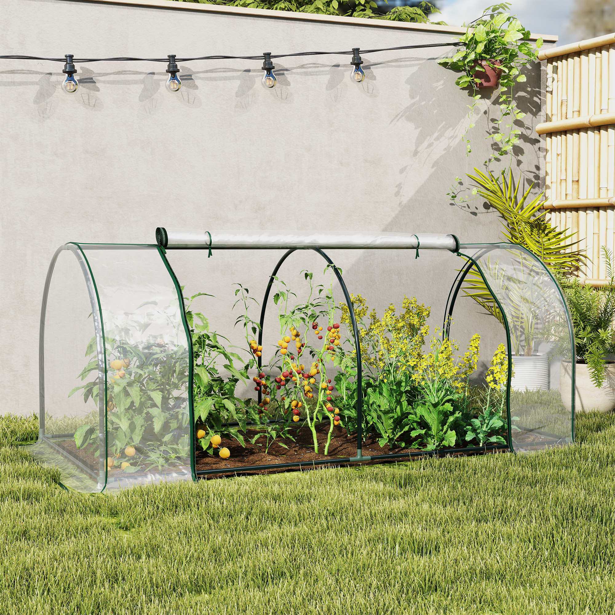  7' L x 3' W x 2.5' H Portable Tunnel Greenhouse for Outdoor Garden Hot House with 4 Zippered Doors, PVC Cover