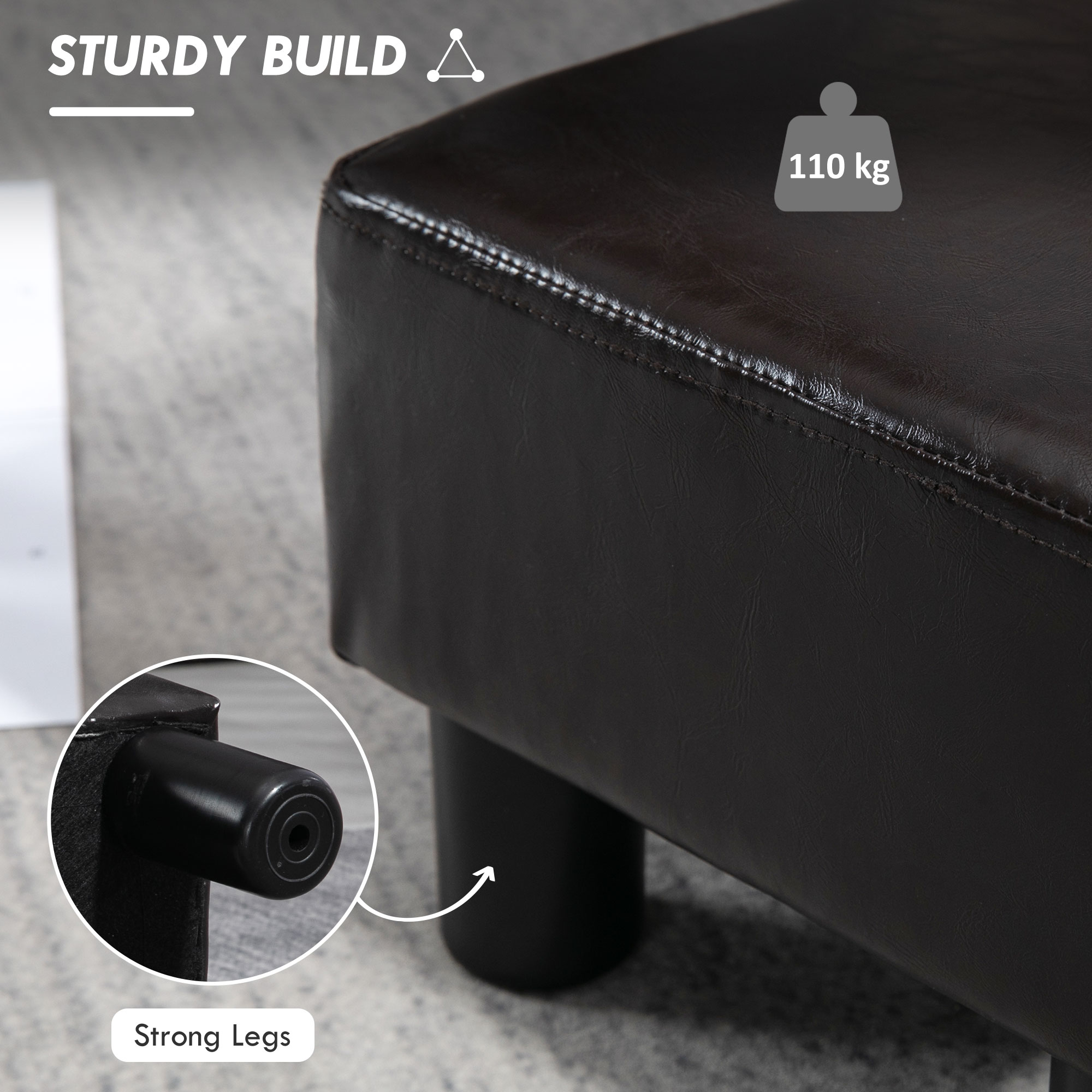 PU Leather Footstool Ottoman Cube With 4 Plastic Legs, Brown — image 4
