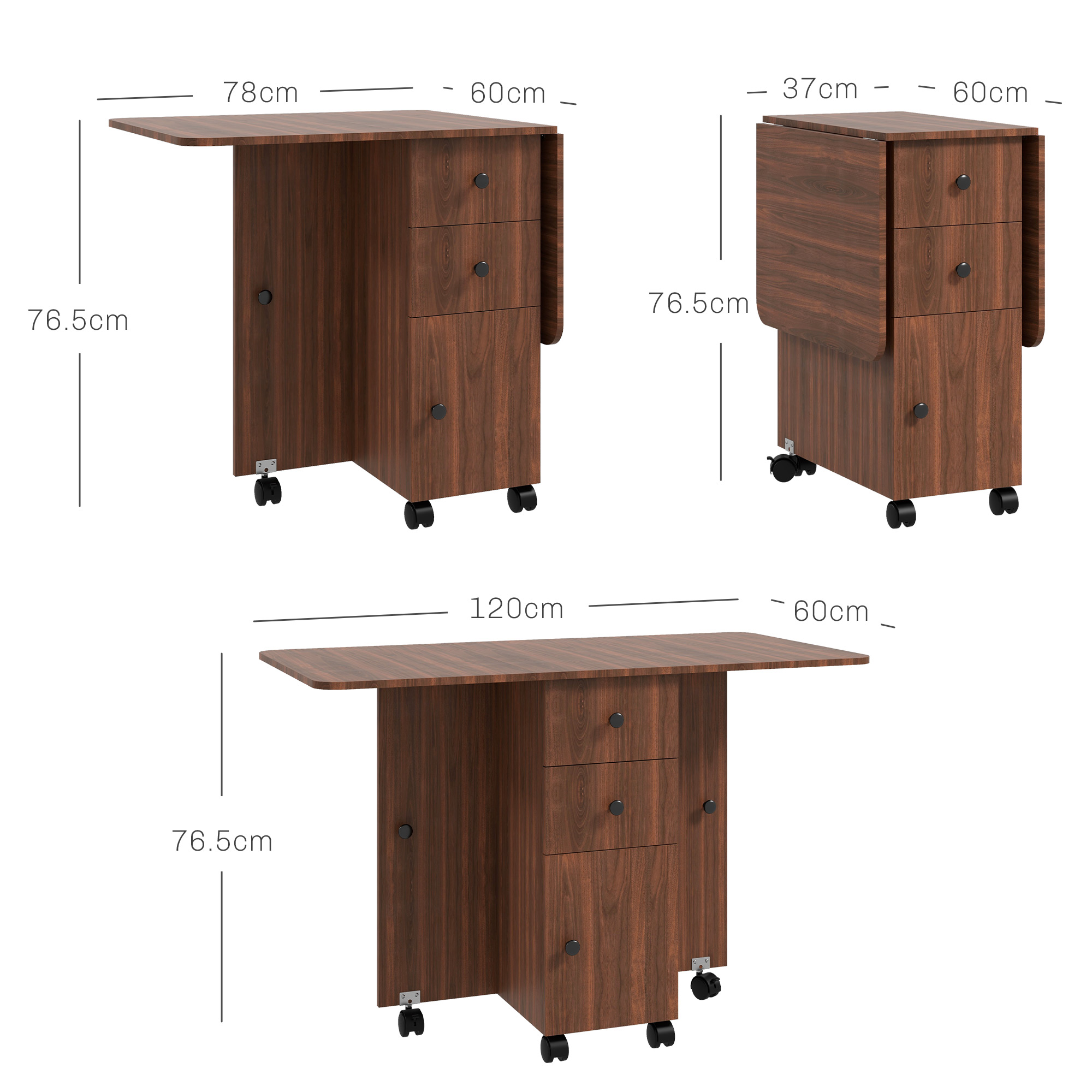 Multi-Storage Six-Person Drop Leaf Dining Table - Distressed Brown — image 5
