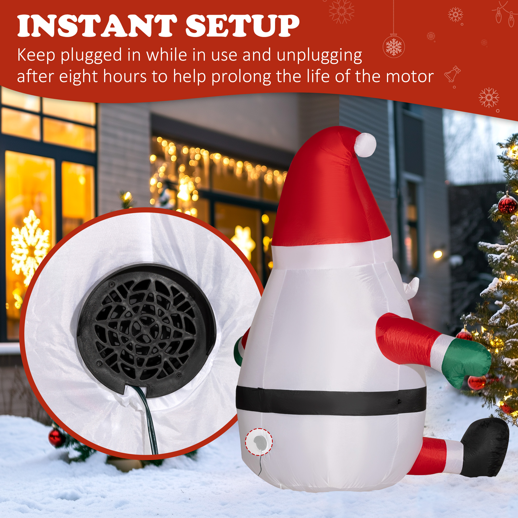  6' Blow-Up Outdoor Yard Display, Inflatable Christmas Santa Claus with Rotating Magic Ball Light for Garden Party