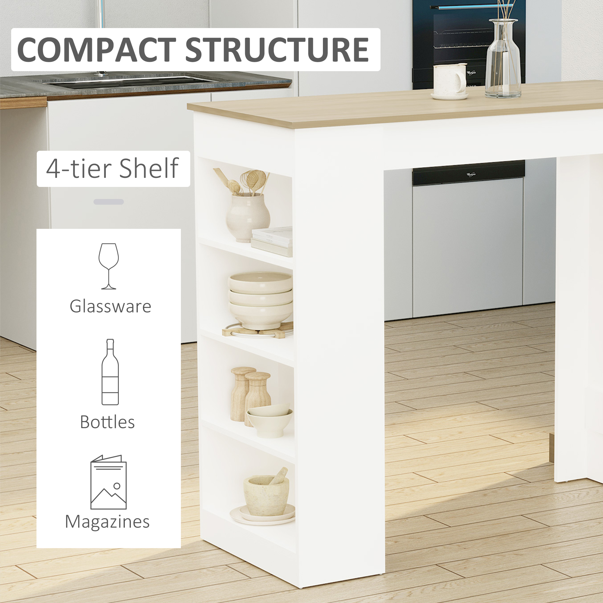 Bar Table, Dining With 4-Tier Storage Shelf For Breakfast Kitchen, Room, Living — image 5