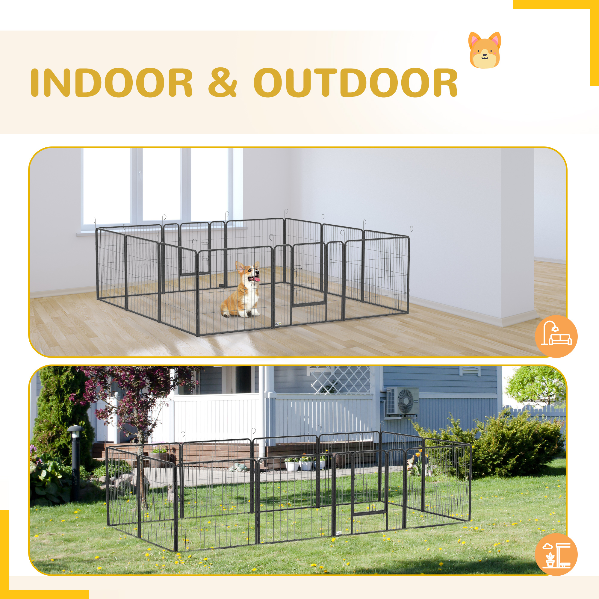  24 Panel Dog Playpen for Small and Medium Dogs with Lockable Door, 15.7' x 15.7' x 2.6'