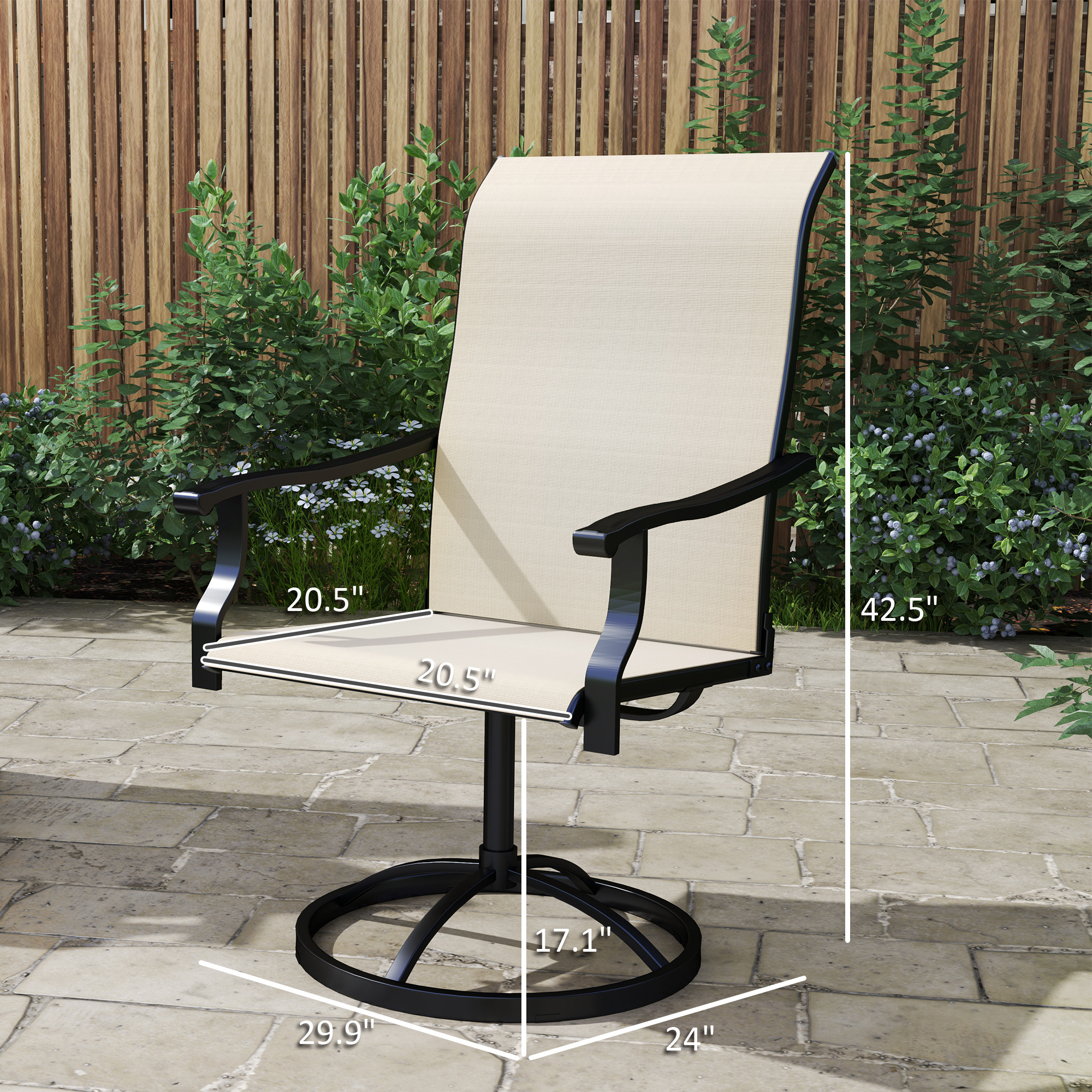 Patio Swivel Chairs Set of 2, High Back Patio Dining Chairs with All-Weather Mesh for Backyard, Lawn, Garden, Beige - 3