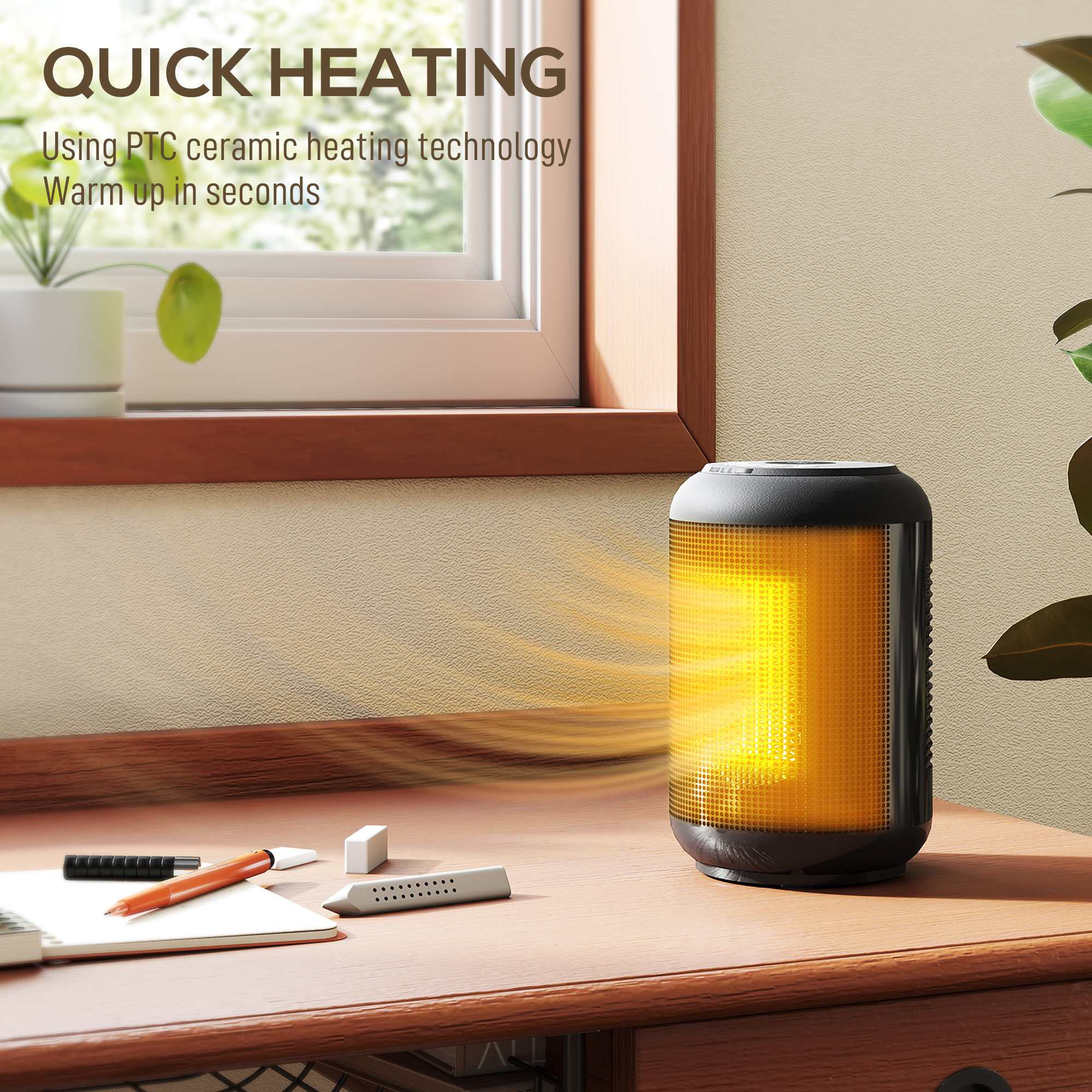 1500W Ceramic Electric Heater With Fan, Timer, Oscillation - Black — image 2