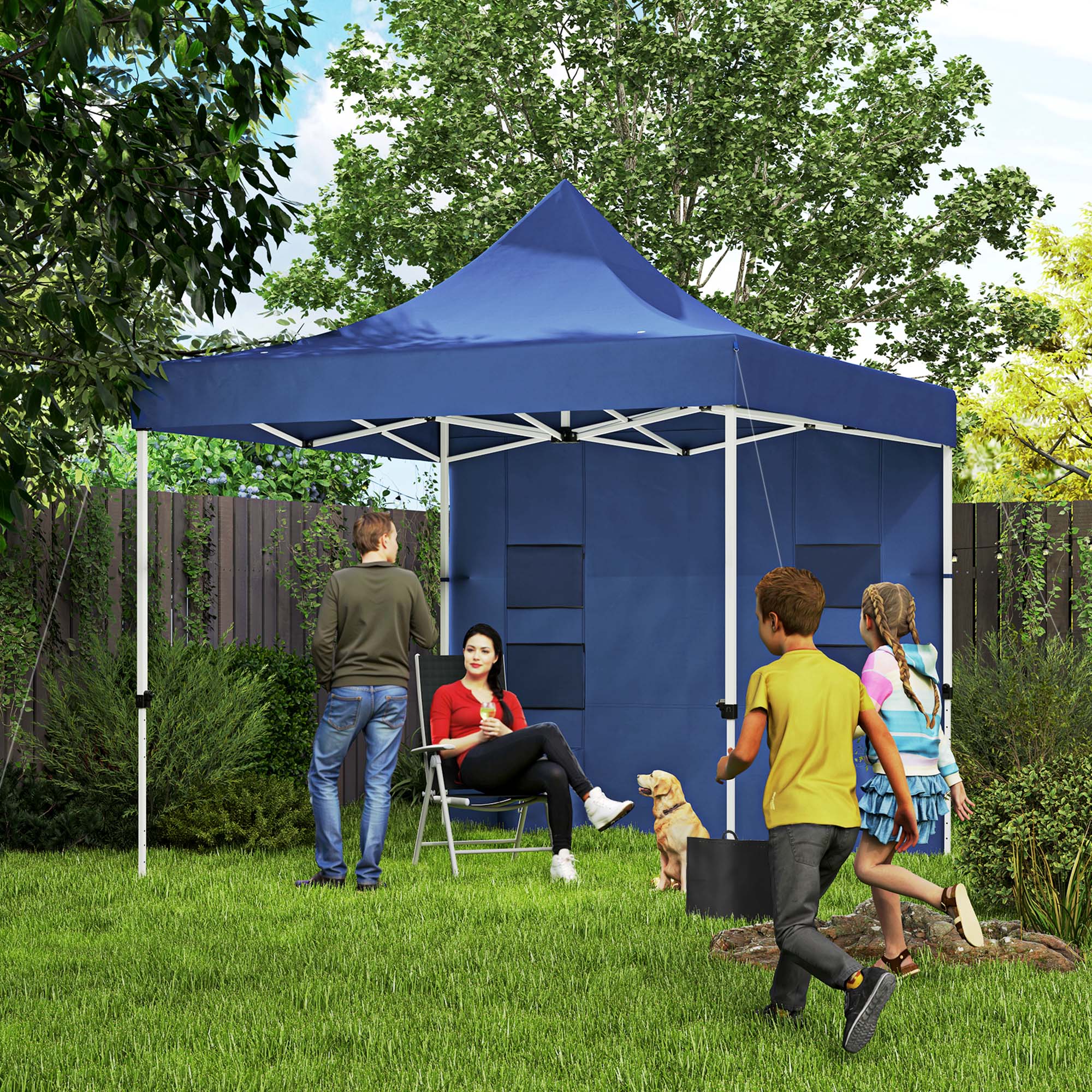 10 x 10 Heavy Duty Pop Up Canopy Tent with Sidewall, UPF50+ Instant Sun Shelter with Storage Pockets, Dark Blue