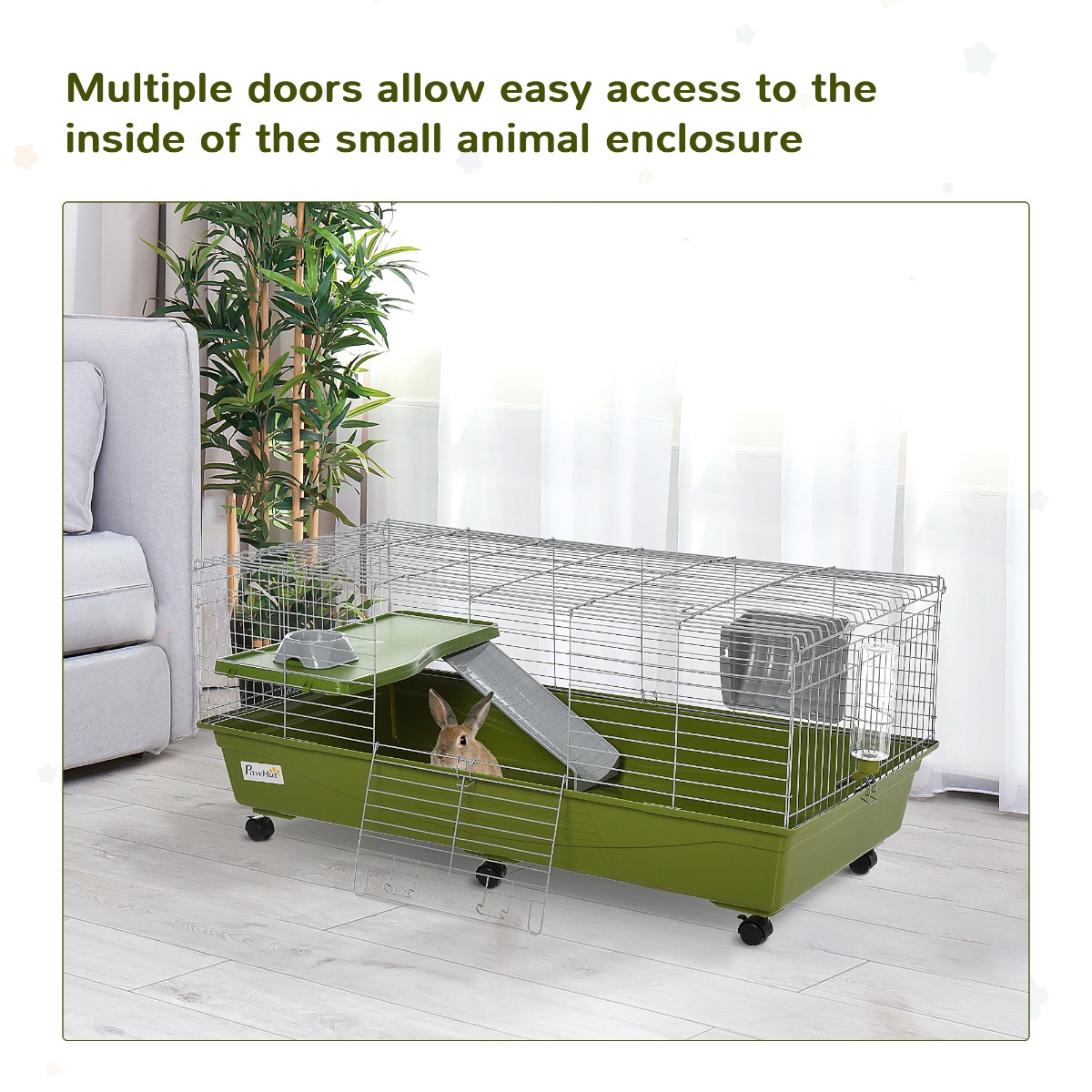  47" Small Animal Cage Chinchilla Guinea Pig Hutch Pet House with Platform Ramp, Food Dish, Wheels, & Water Bottle
