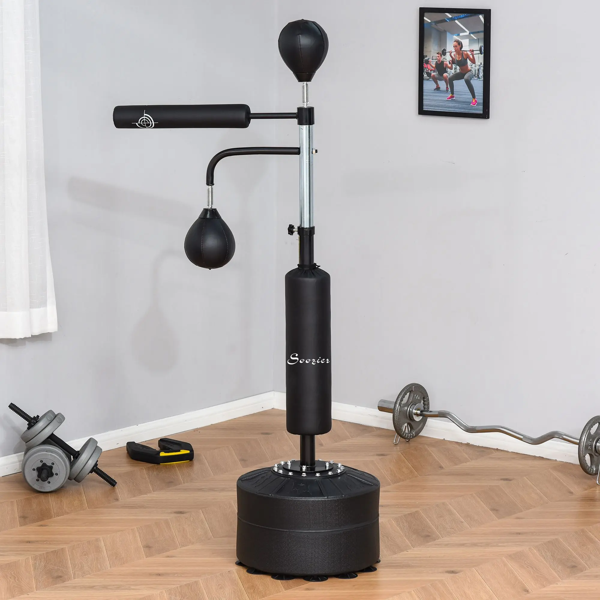 Soozier 4-in-1 Boxing Punching Bag Stand with 2 Speedballs, 360° Relax Bar, & PU-Wrapped Bag & Adjustable Height, Black