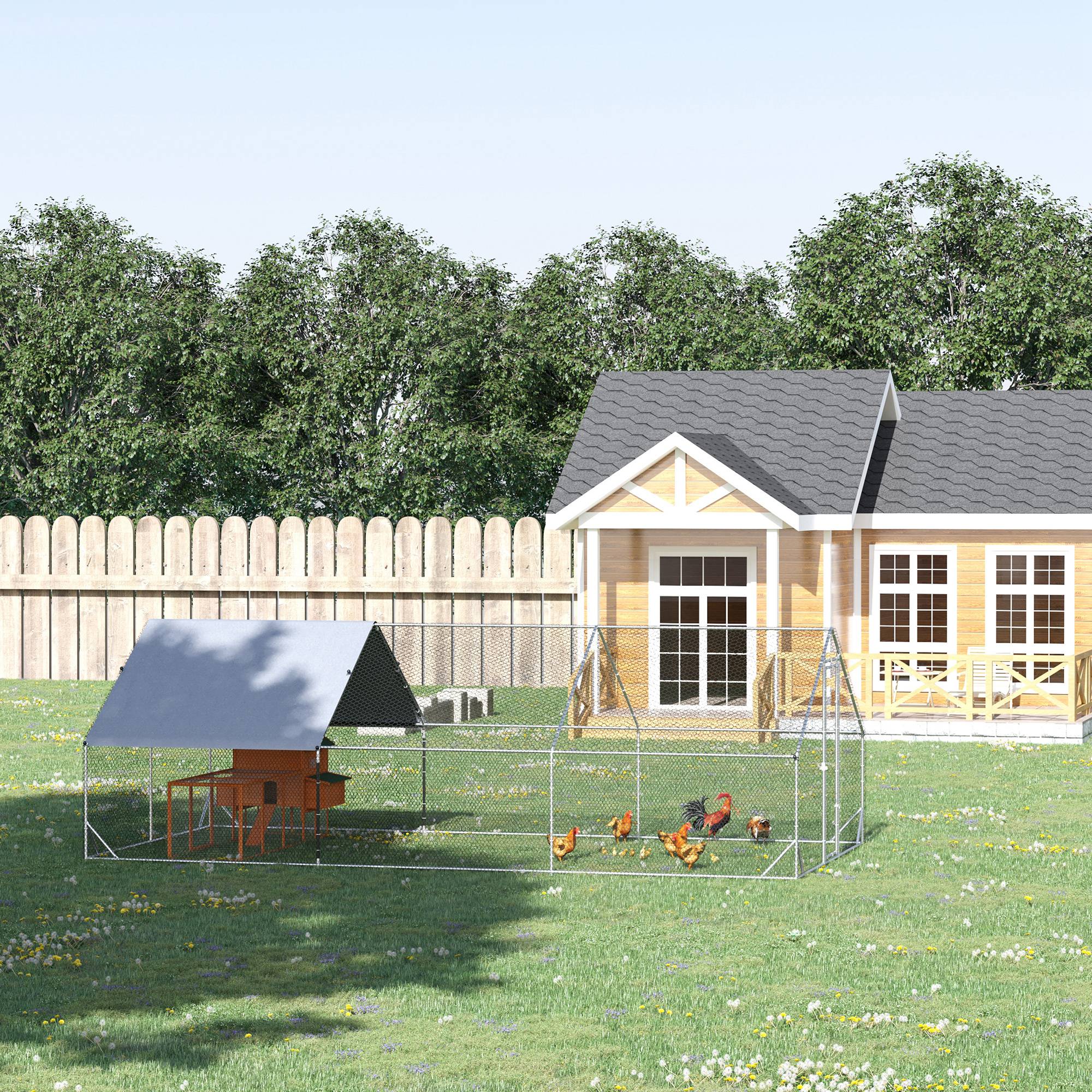 10’ x 20’ x 6.5’ Chicken Coop Cage, Outdoor Hen House w/Cover & Lockable Door