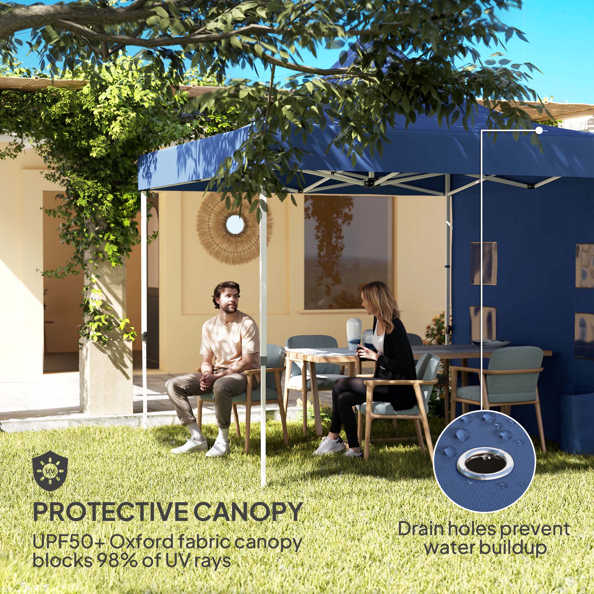 10' x 10' Heavy Duty Pop Up Canopy Tent with Sidewall, UPF50+ Instant Sun Shelter with Storage Pockets, Dark Blue - Image 3