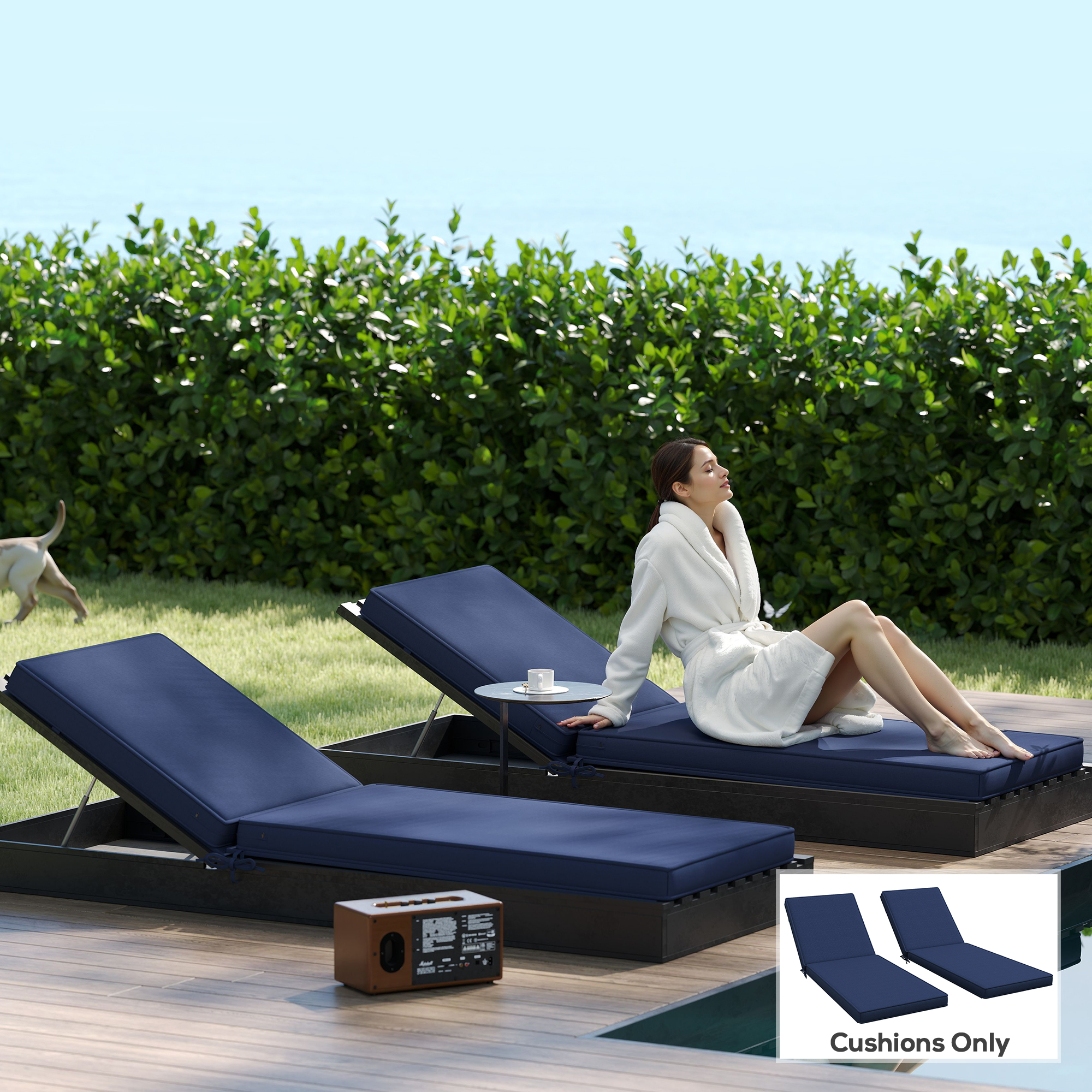 2-Piece Patio Chair Cushions with Backrests, Replacement Cushions for Outdoor Lounge Chair, Navy - Image 6