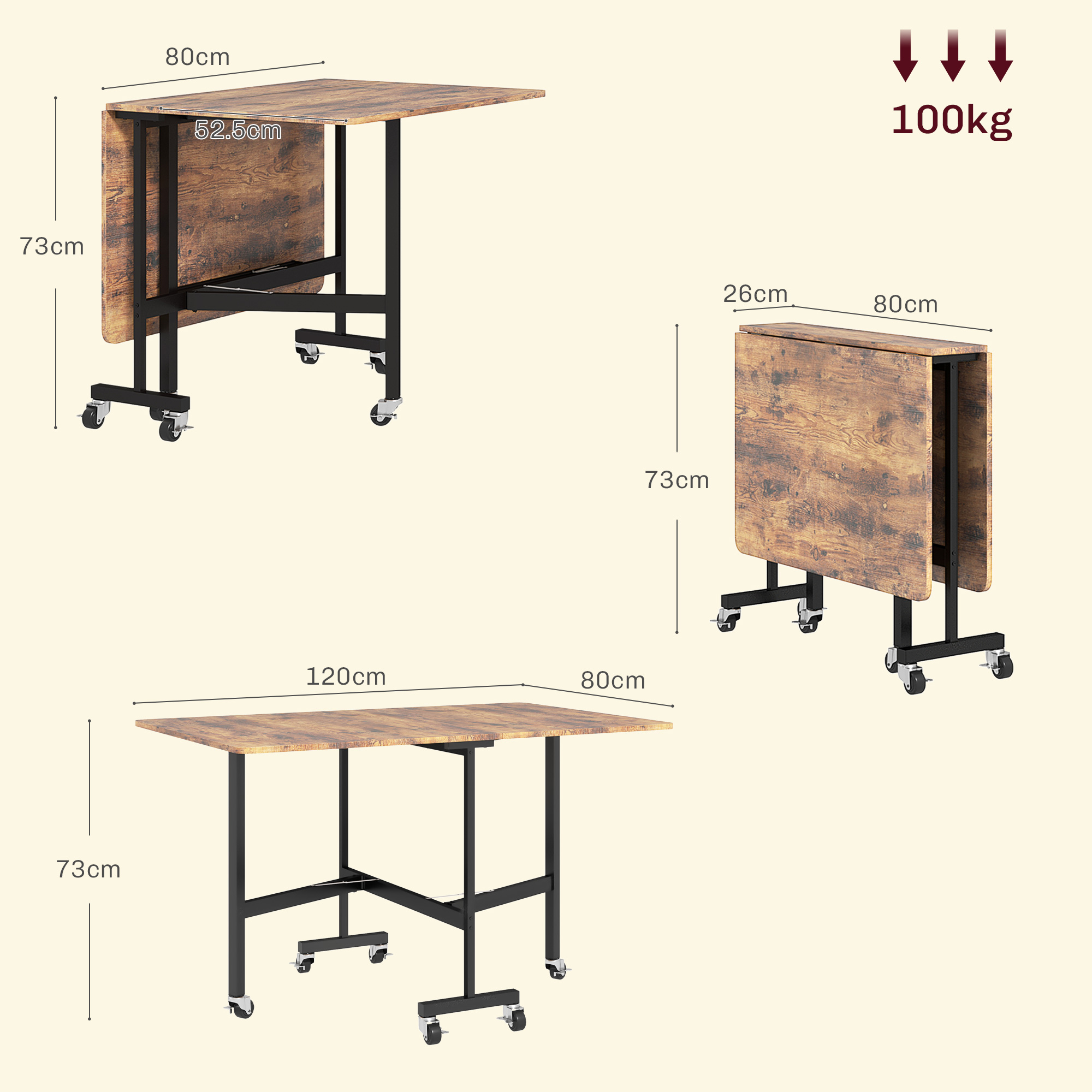 Six-Seater Drop-Leaf Dining Table, With Wheels - Brown Wood-Effect — image 2