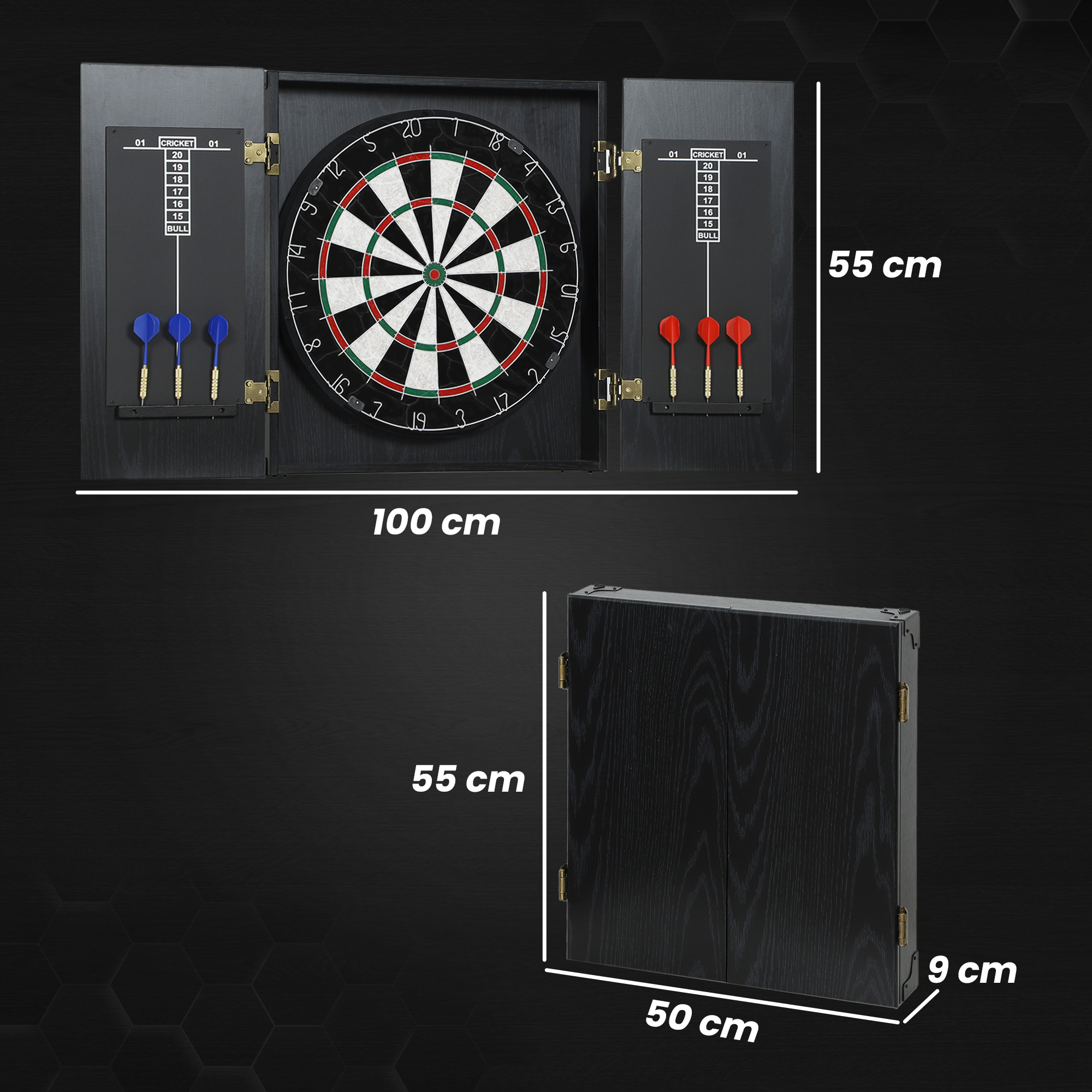 SPORTNOW Bristle Dartboard With Cabinet, 6 Steel Tip Darts,
