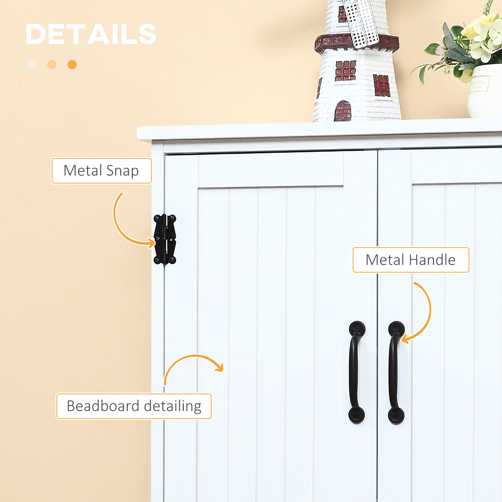 Accent Floor Storage Cabinet Kitchen Pantry with Adjustable Shelves and 2 Lower Doors, White image 6