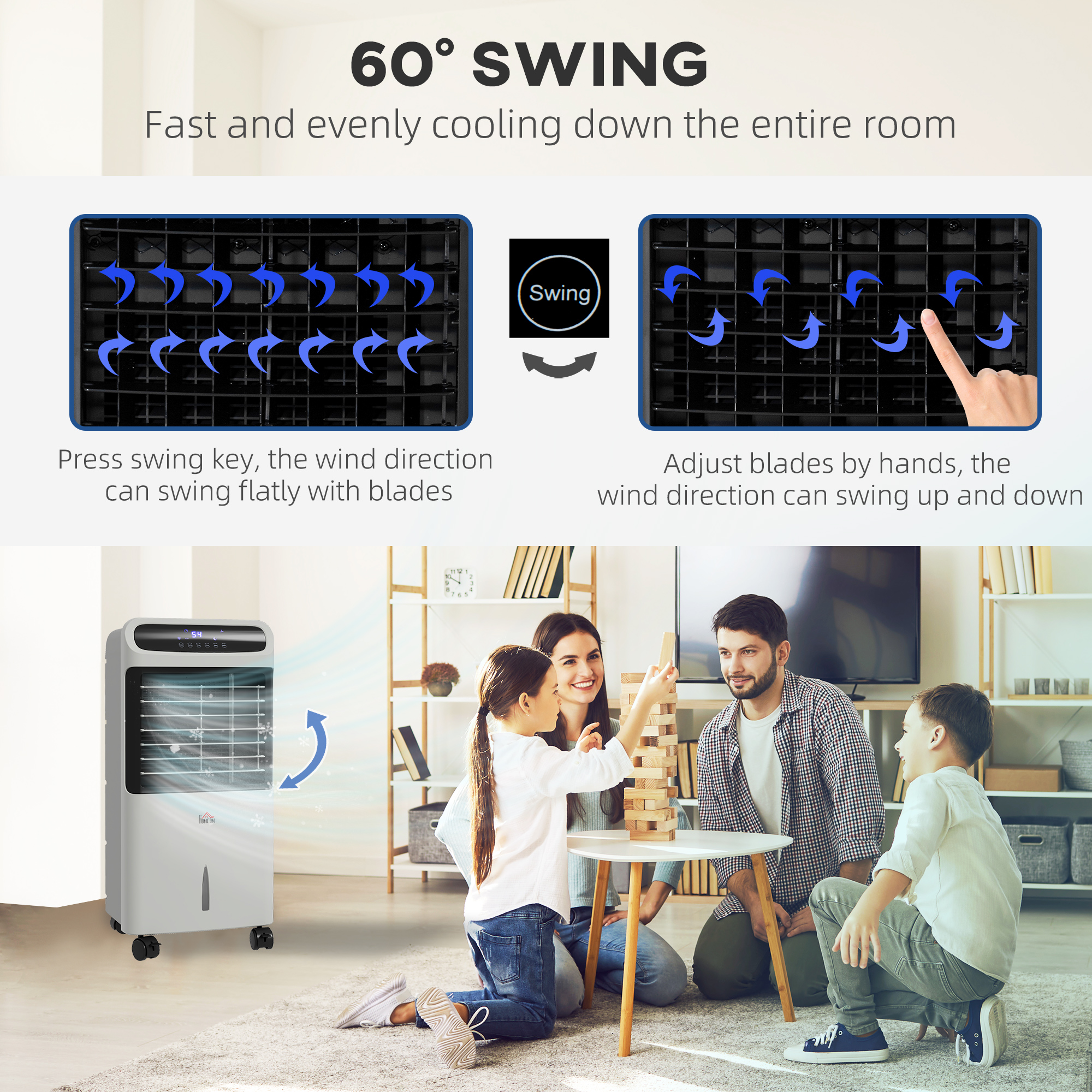  3-In-1 Ice Cooling Fan, Mobile Evaporative Air Cooler with Remote, Timer, Oscillating for Home Office, Bedroom, Gray
