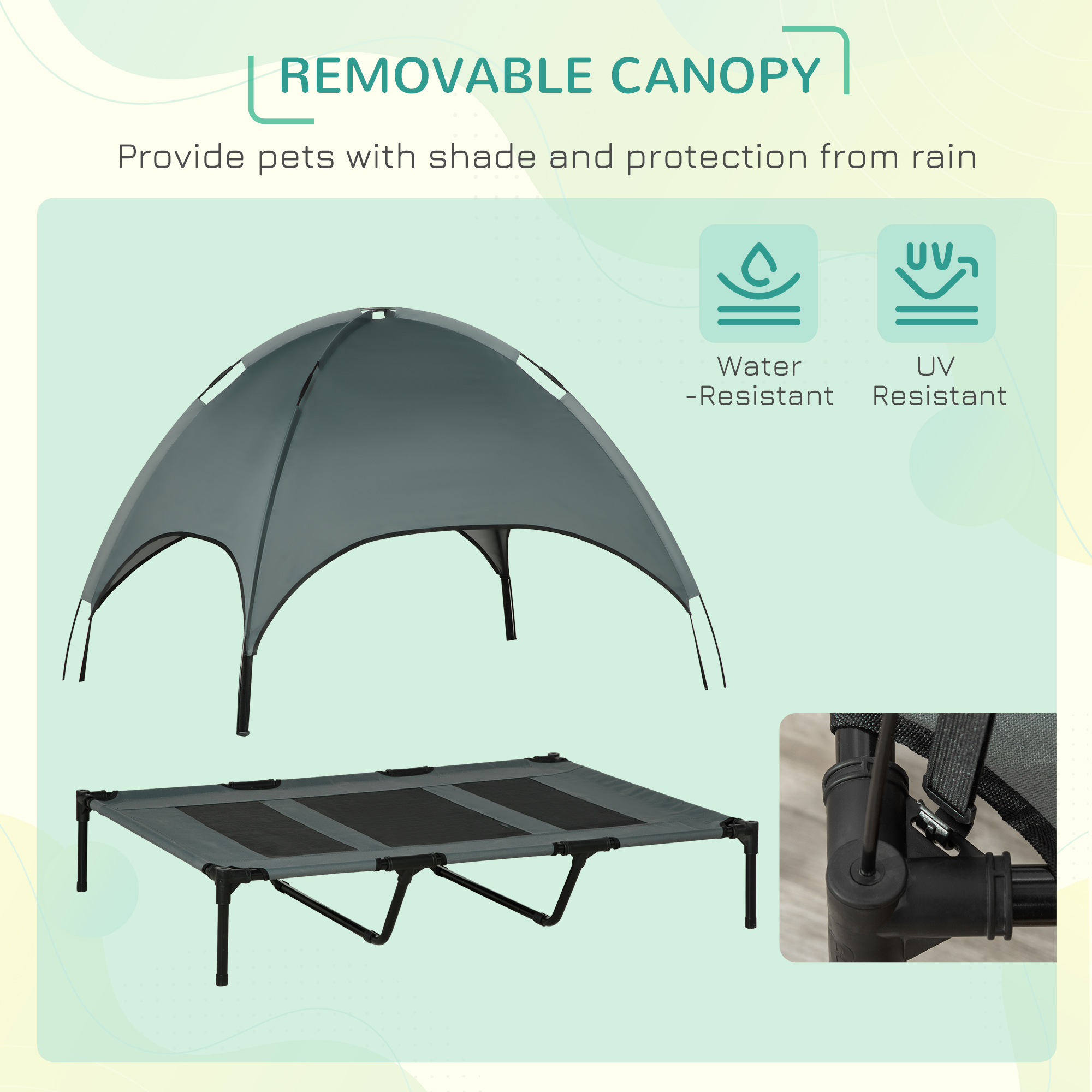  48" x 36" Elevated Portable Dog Cot Cooling Pet Bed with UV Protection Canopy Shade