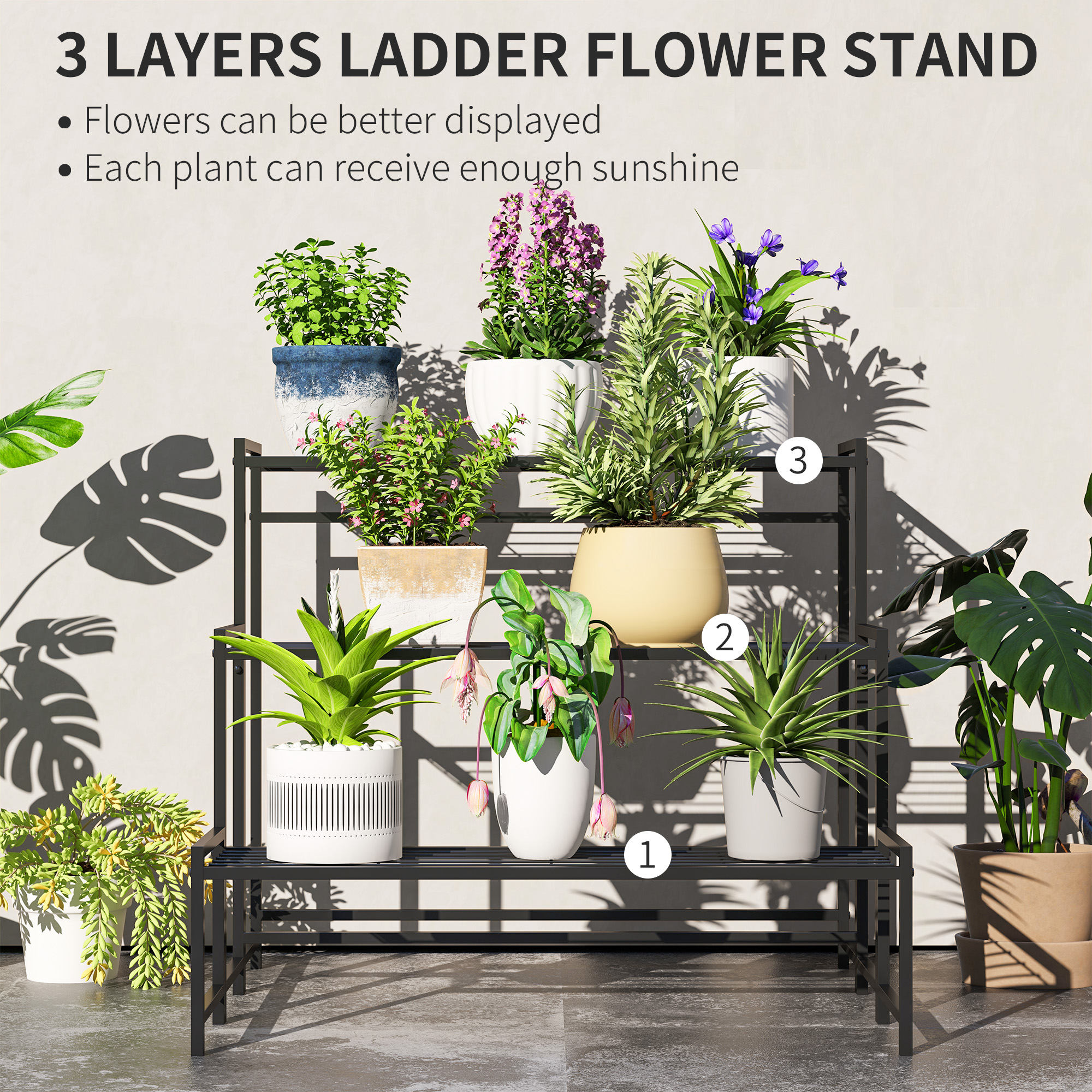 Three-Tier Metal Plant Shelf - Black — image 3