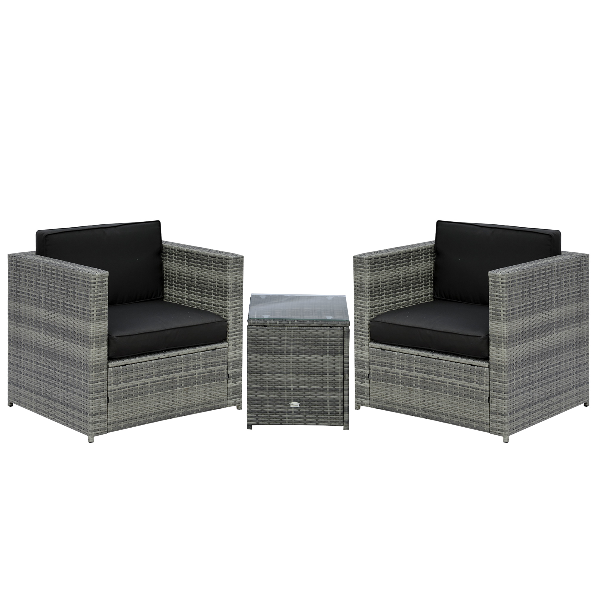 Wicker Bistro Patio Set, 2 Porch Chairs & Glass Table Top