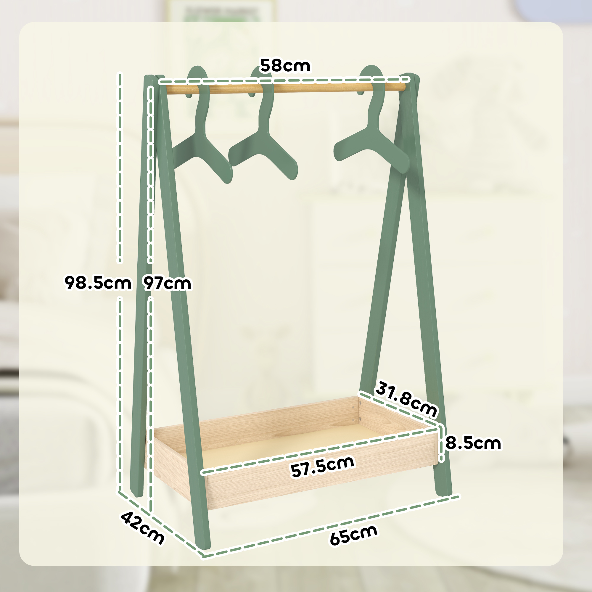 Kids Clothes Rail With 3Hangers, Bottom Storage Shelf For Girls, Boys, Nursery — image 2