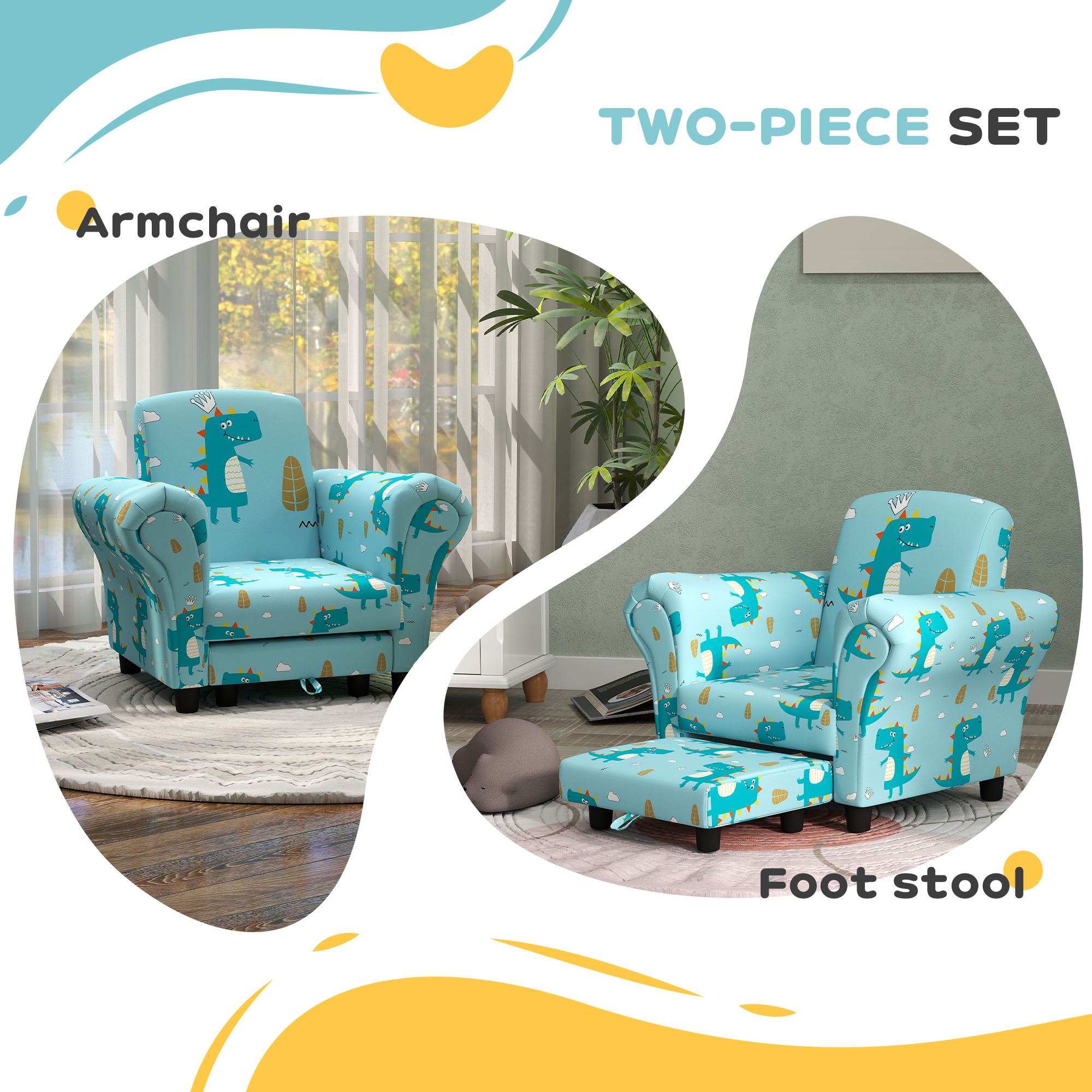 2 Piece Kids Sofa Set With Dinosaur Design, Wooden Frame, For 1.5-3 Years Old — image 2
