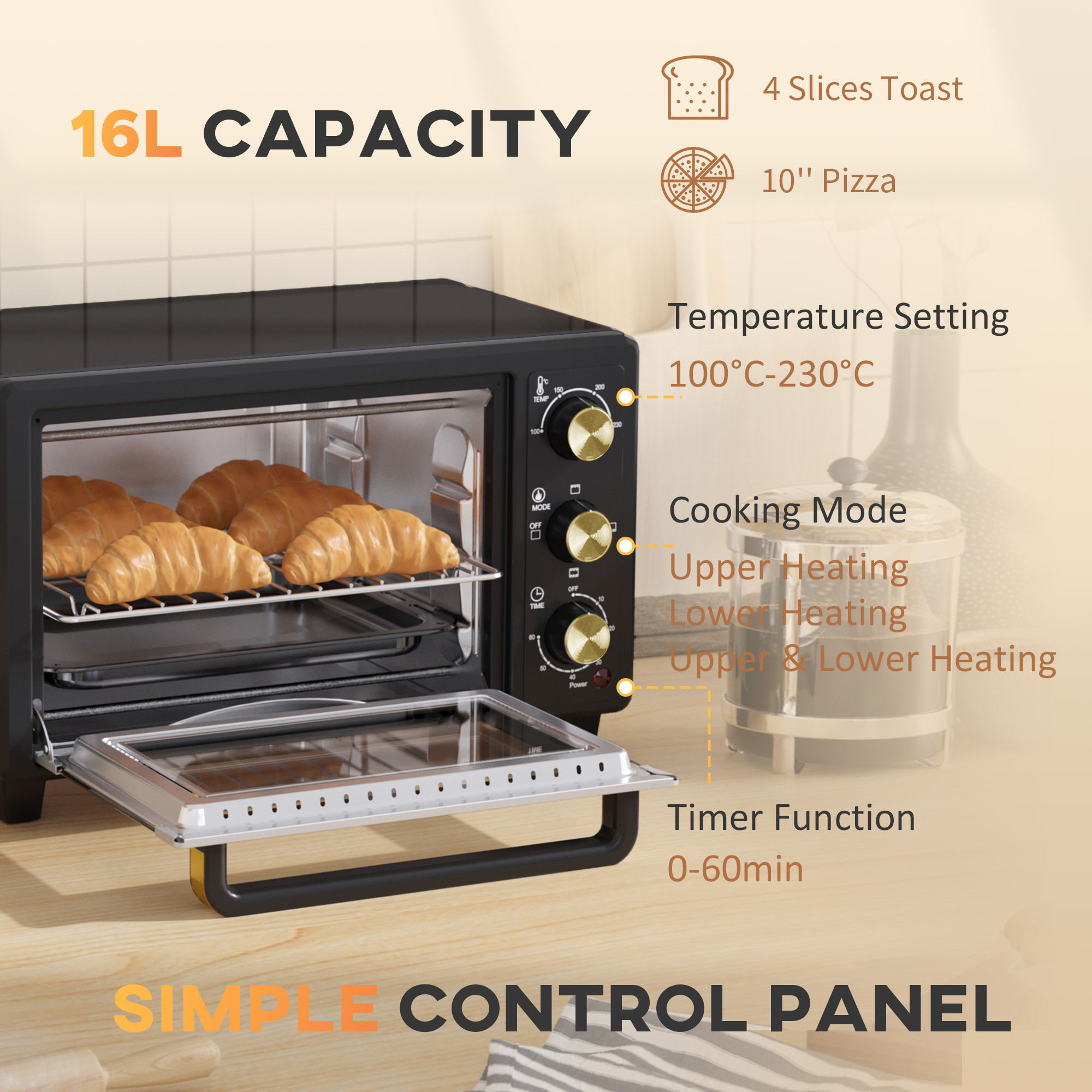 16L Mini 1400W Countertop Oven - Black — image 4