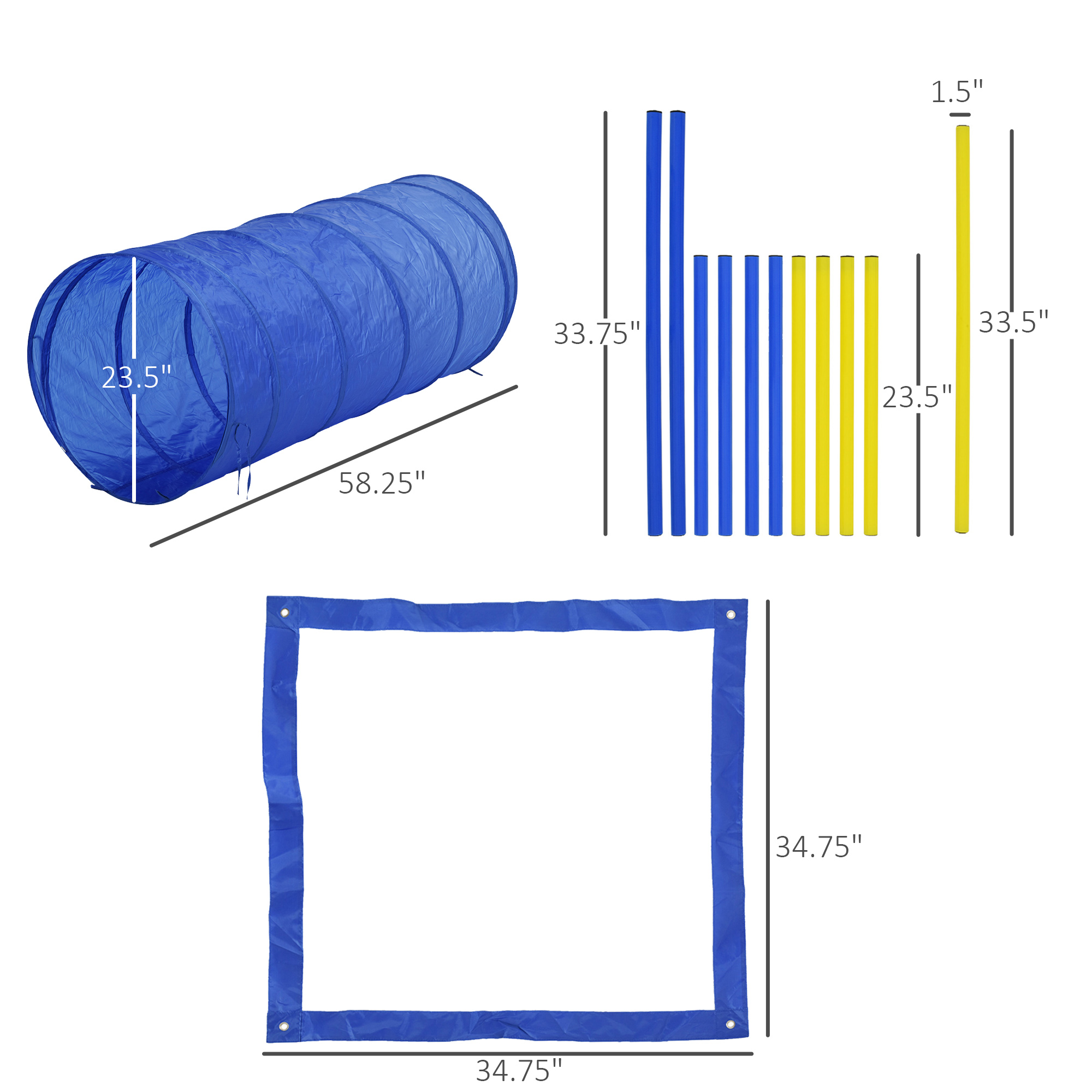  Competition Dog Agility Equipment Obstacle Course Set for Outdoor Backyard, Blue and Yellow
