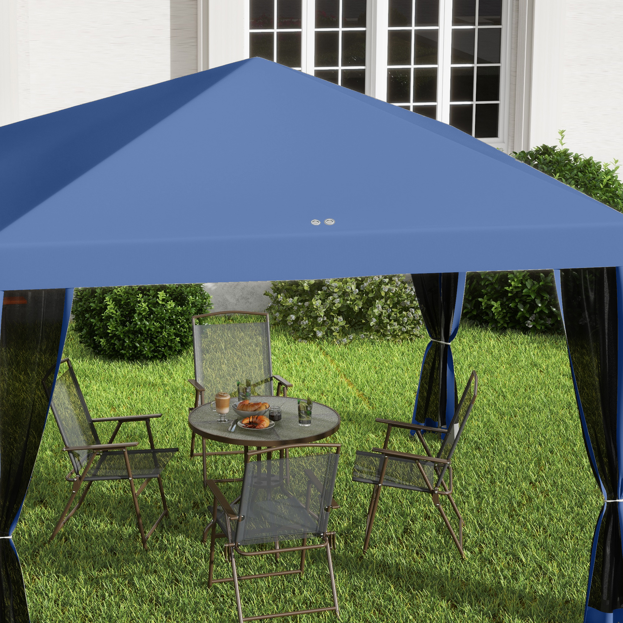 10′ x 10′ Pop Up Canopy Tent with Netting, Instant Gazebo, Screen House Room with Carry Bag, Height Adjustable, for Outdoor, Garden, Patio, Camping, Blue