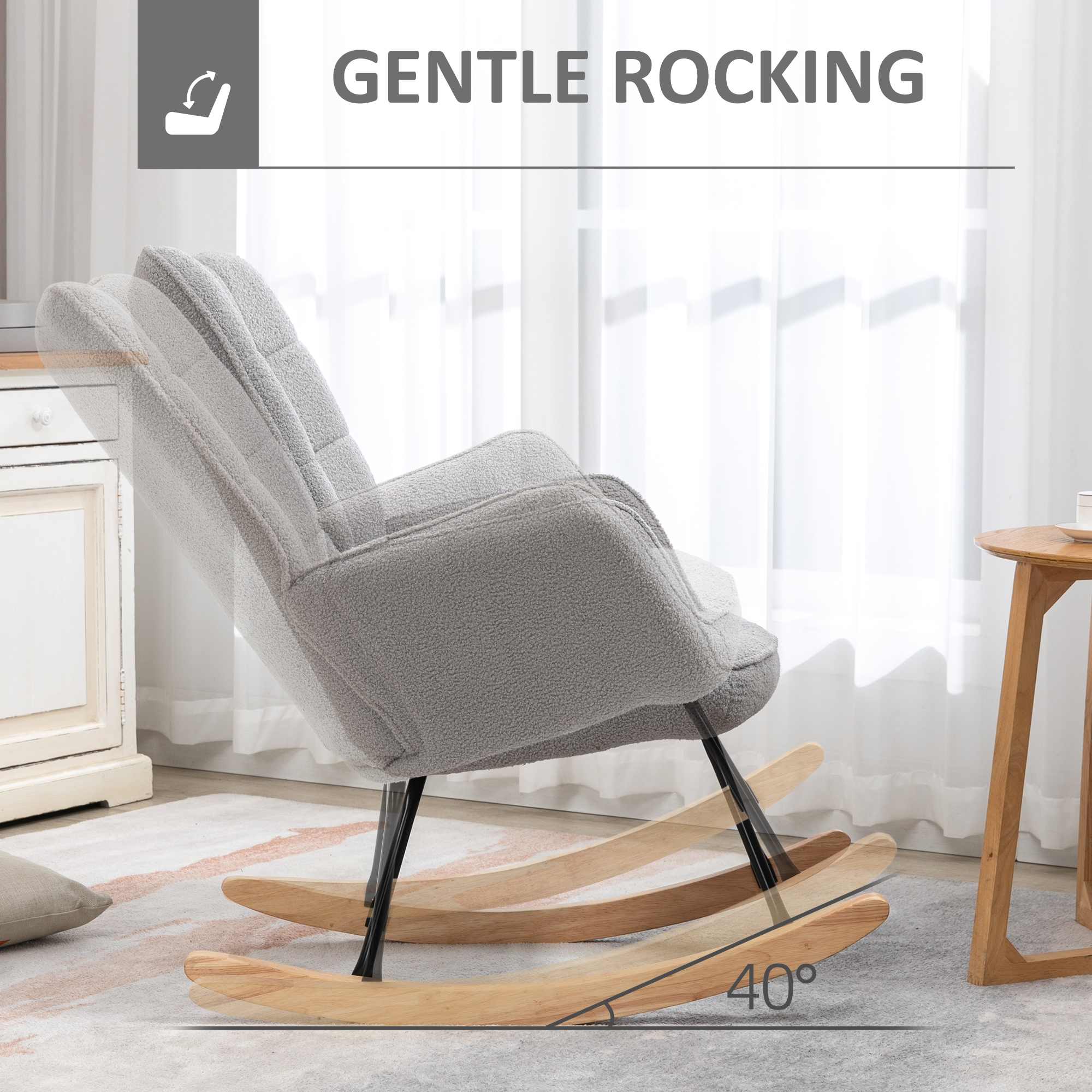 Berber Fleece Nursery Glider Rocker For Nursing, Wingback Rocking Chair Living — image 4
