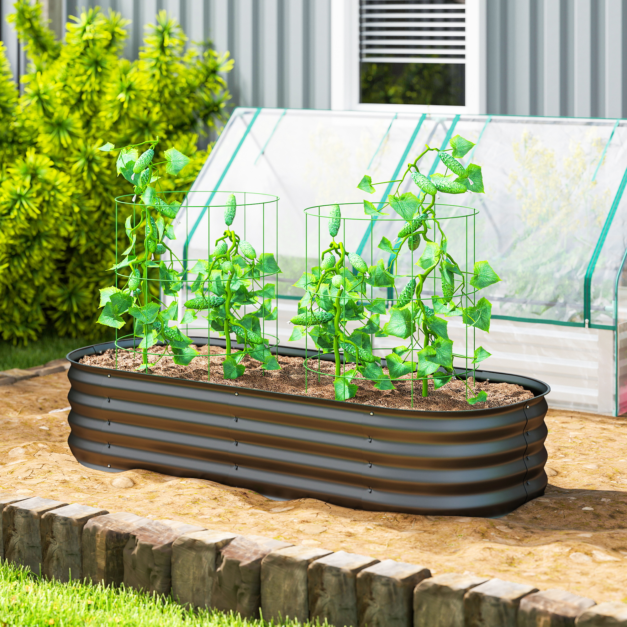 4.9 x 2 x 1 Galvanized Raised Garden Bed Kit, Metal Planter Box with Safety Edging, Dark Gray