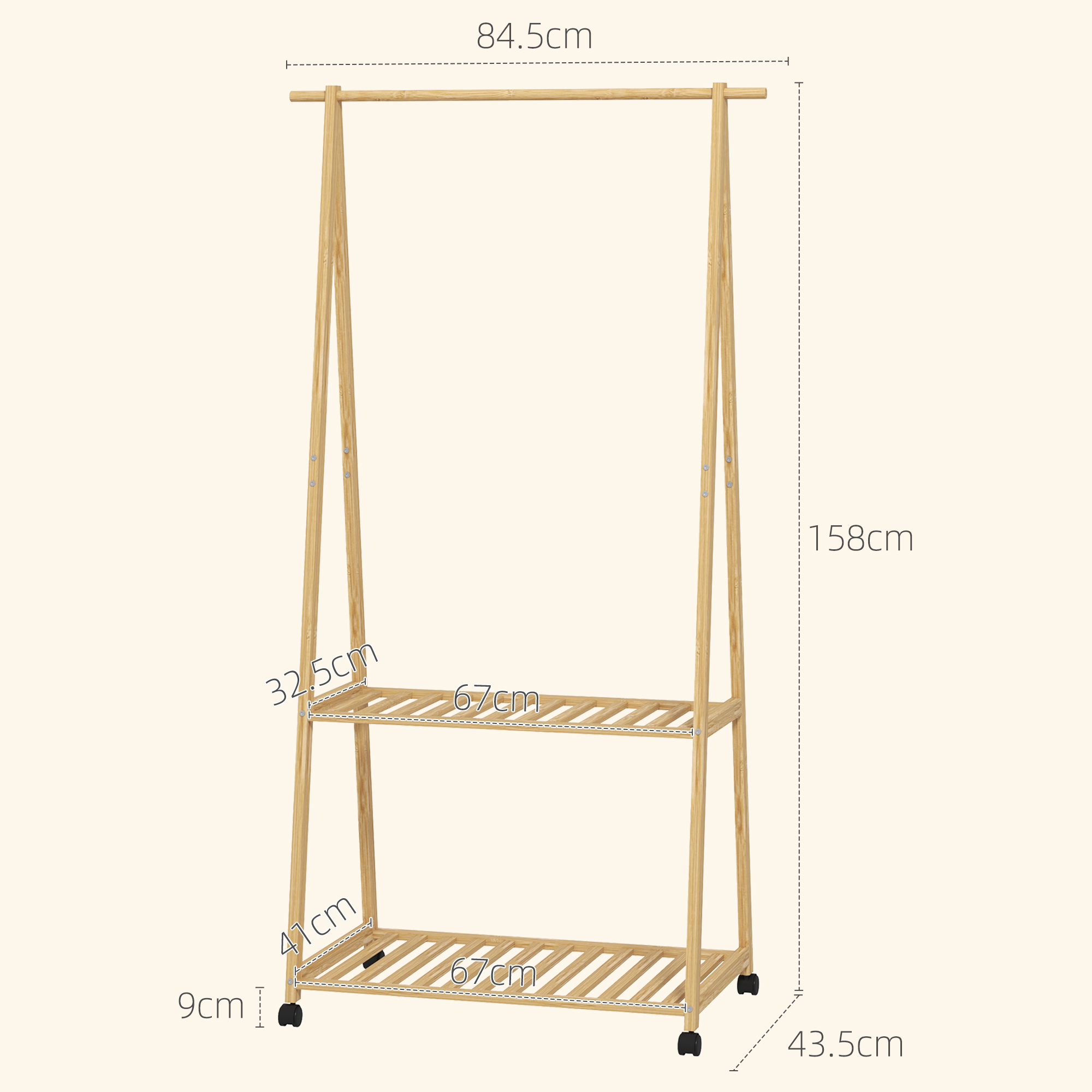 Bamboo Clothes Rack, With Shelves And Hooks - Natural Finish — image 5