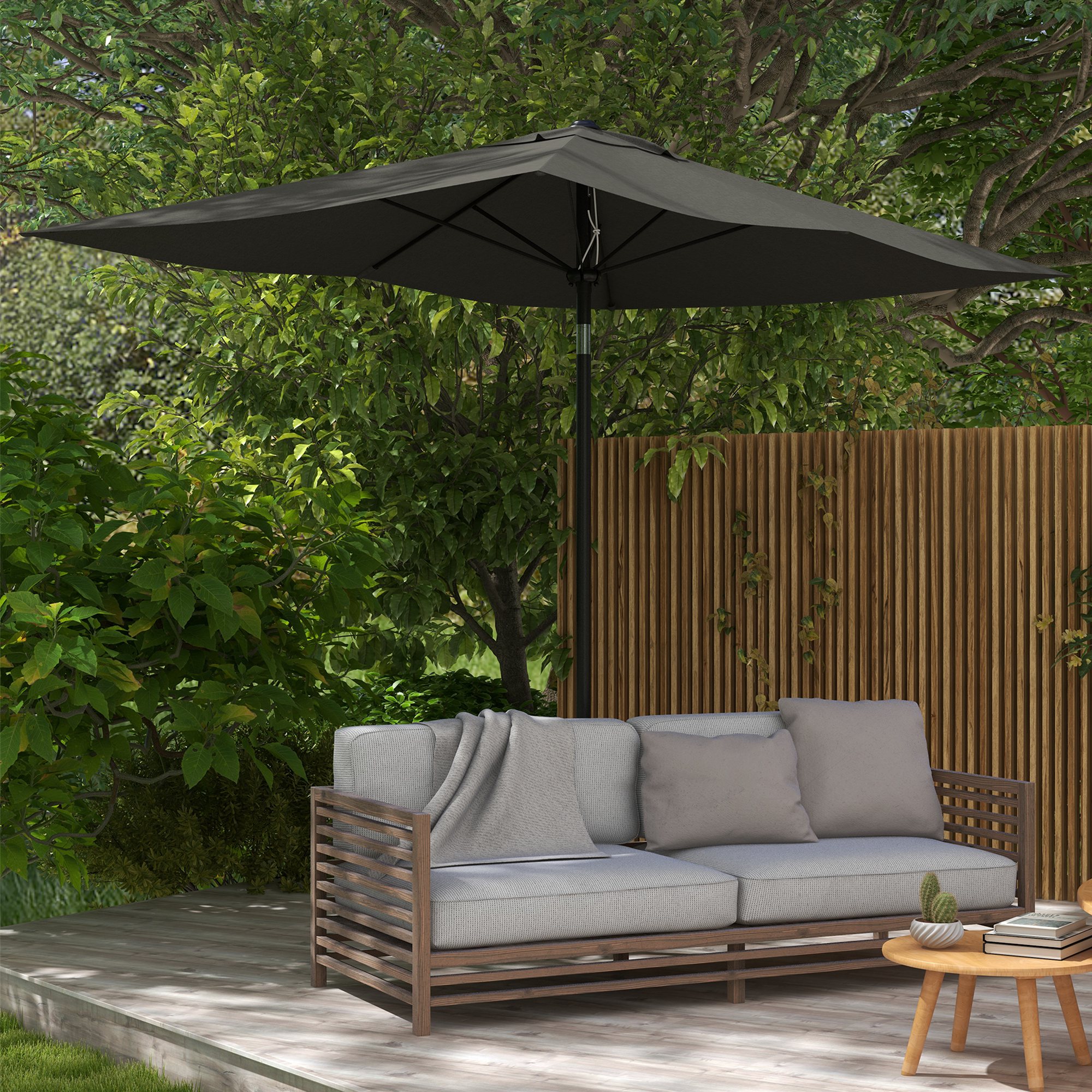 6.5' x 10' Rectangular Outdoor Patio Table Market Umbrella with Crank and Push Button Tilt, Dark Gray - Image 2