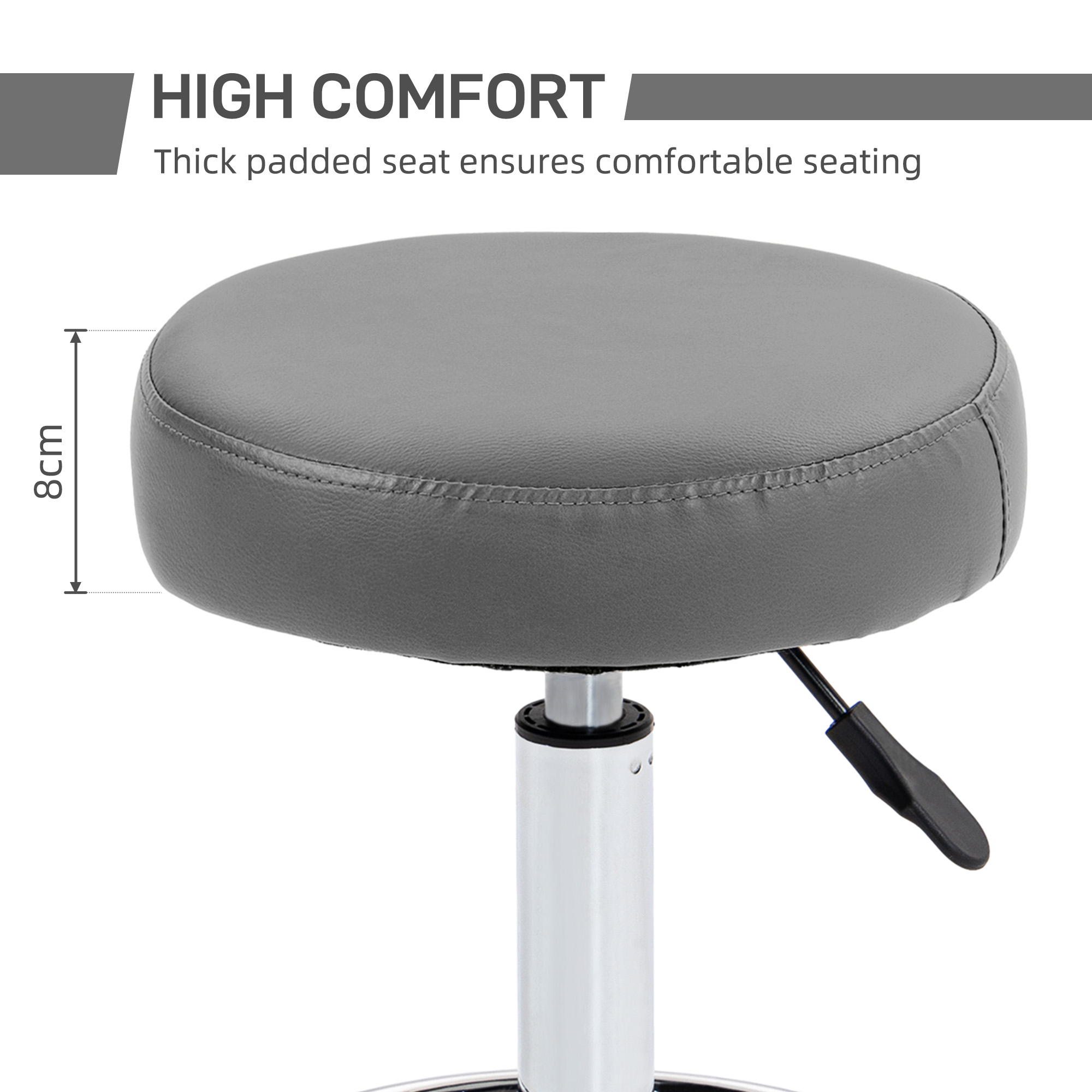 Vinsetto PU Leather Rolling Stool, Height Adjustable Chair With Wheels — image 5