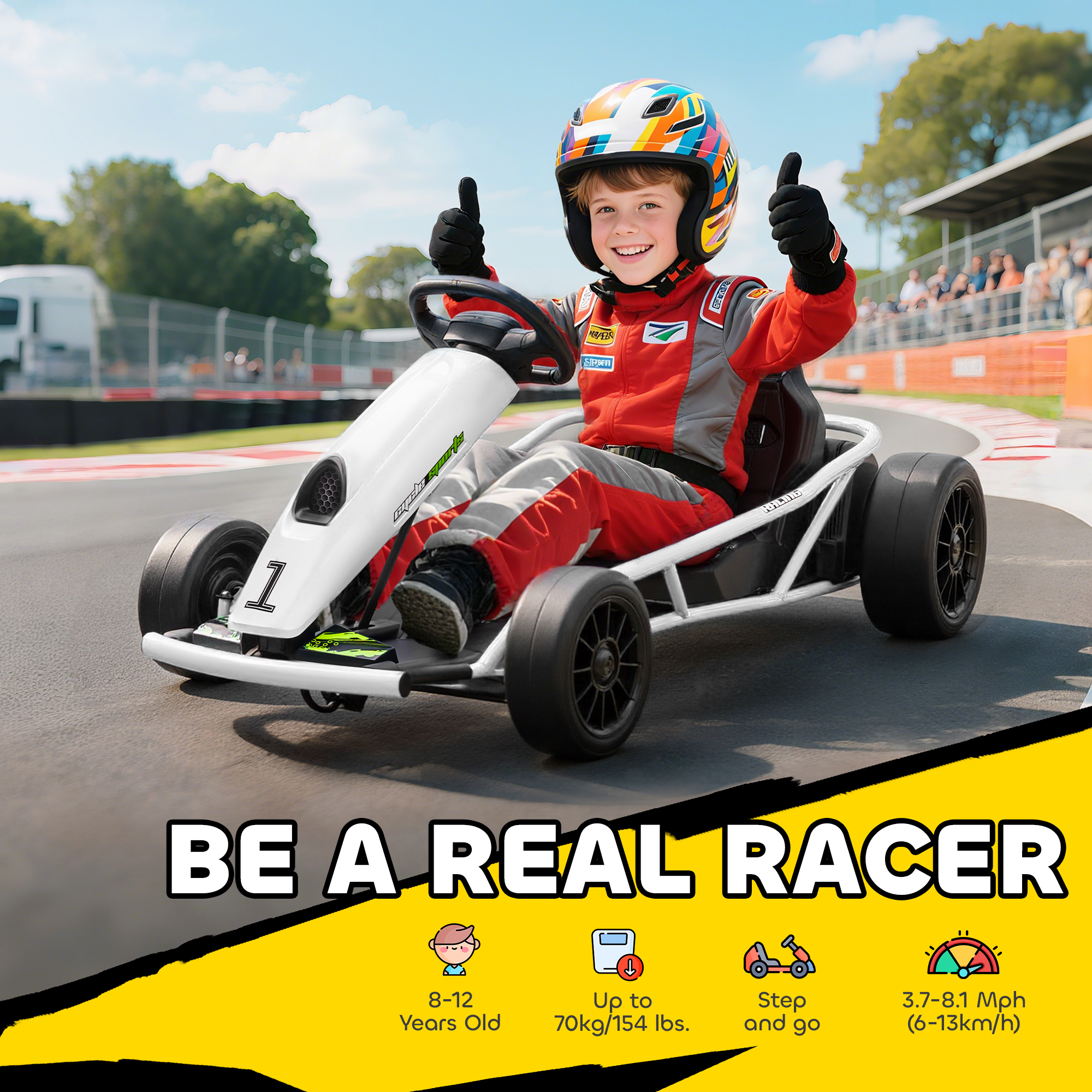24V Electric Go Kart For Kids, Drift Ride-On Racing Go With 2 Speeds, Boys