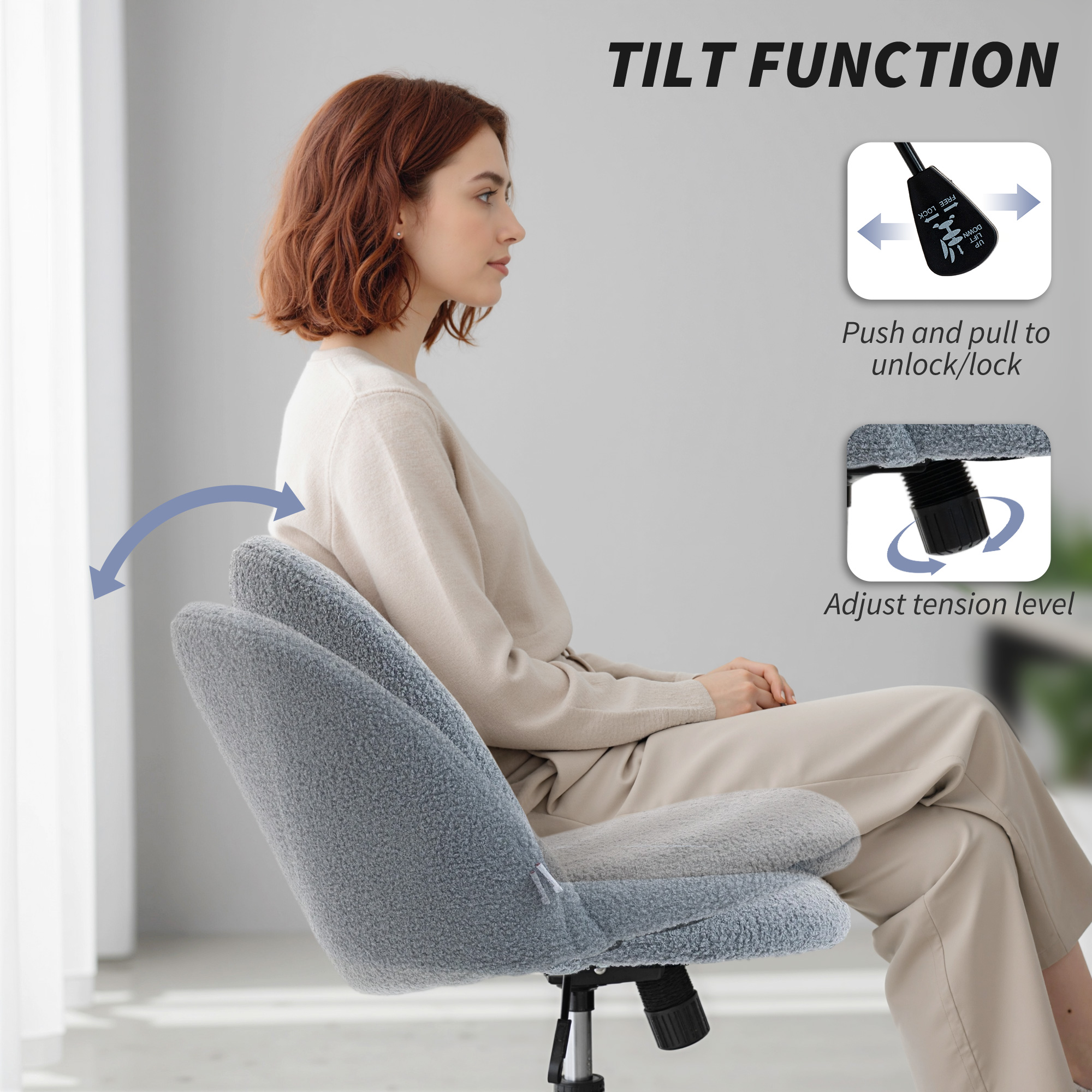 Teddy Fleece Office Chair With Wheels - Grey — image 2