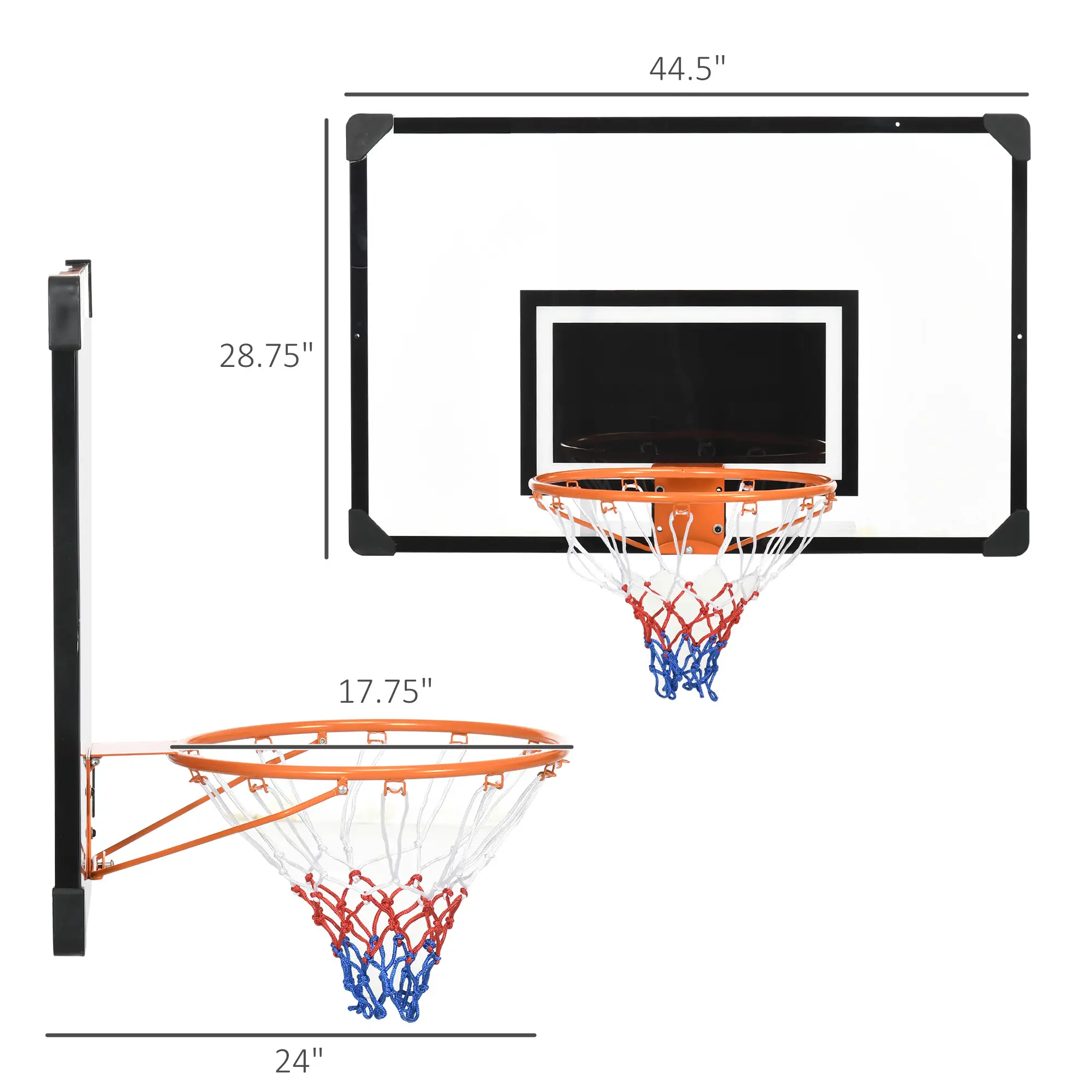 Wall Mounted Basketball Hoop with Shatter Proof Backboard, Durable Rim and All-Weather Net for Indoor and Outdoor Use