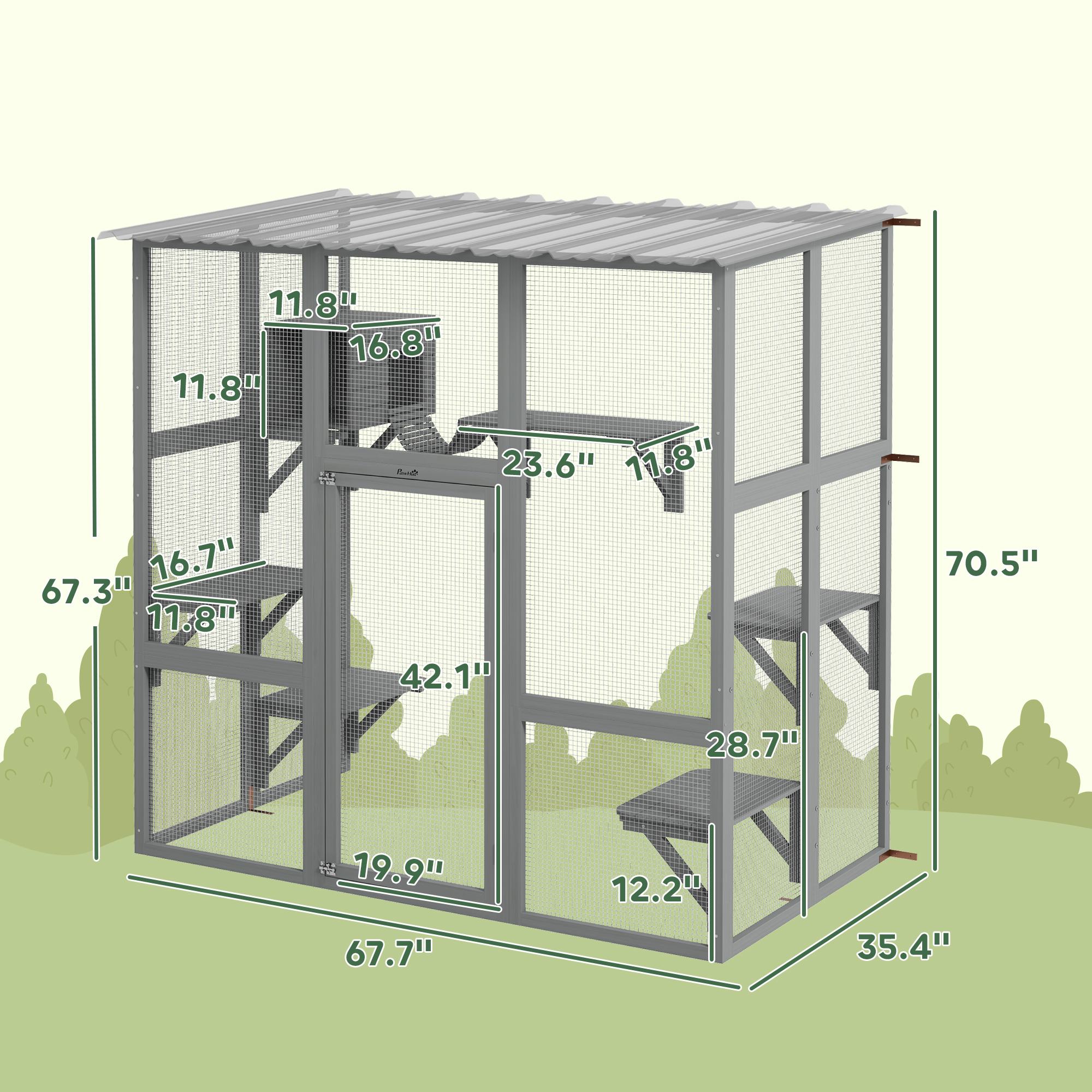  Catio Outdoor Cat Enclosure, Window Box Wooden Cat House with Bridge Platforms, Gray