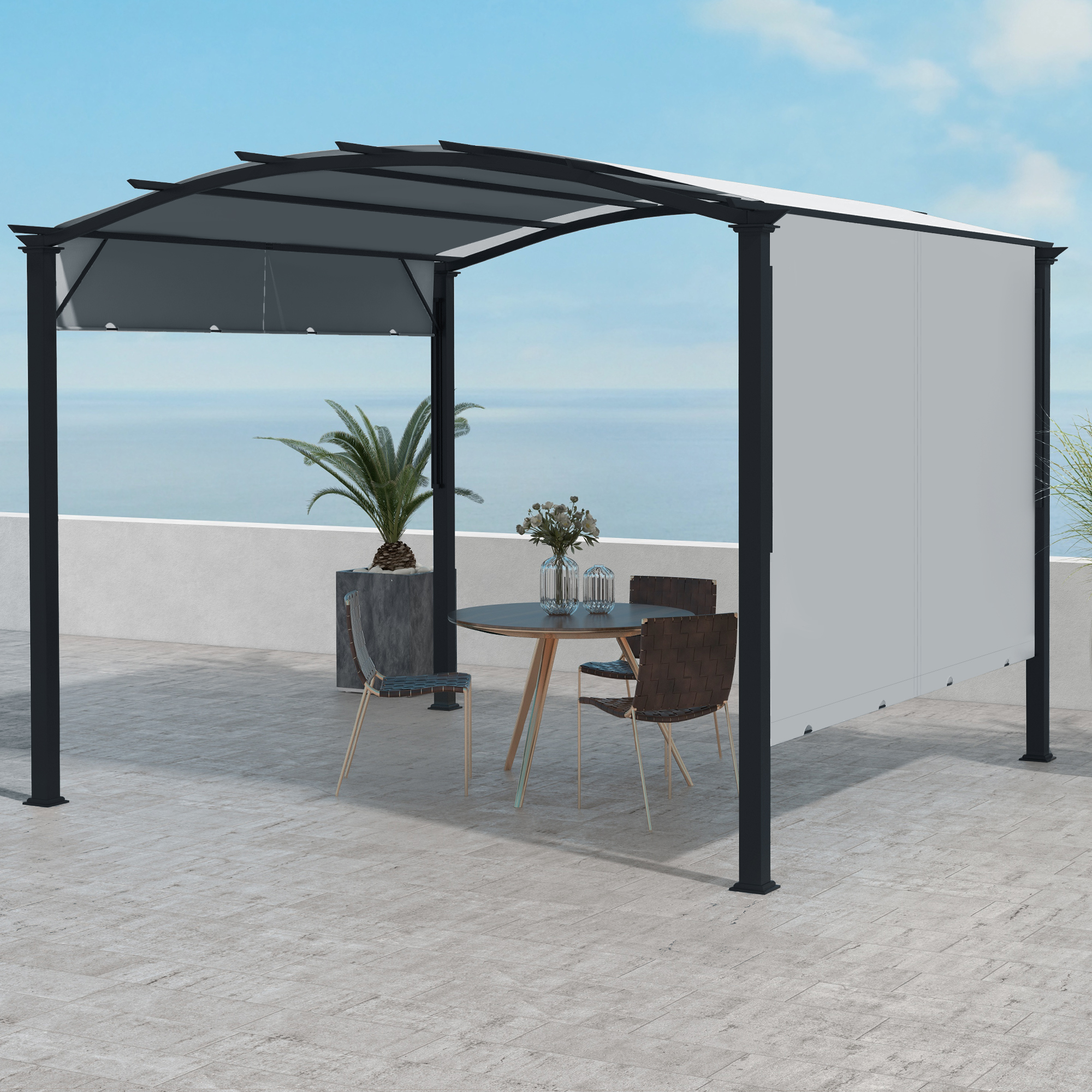 11 x 11 Outdoor Retractable Pergola with Canopy for Backyard, Gray
