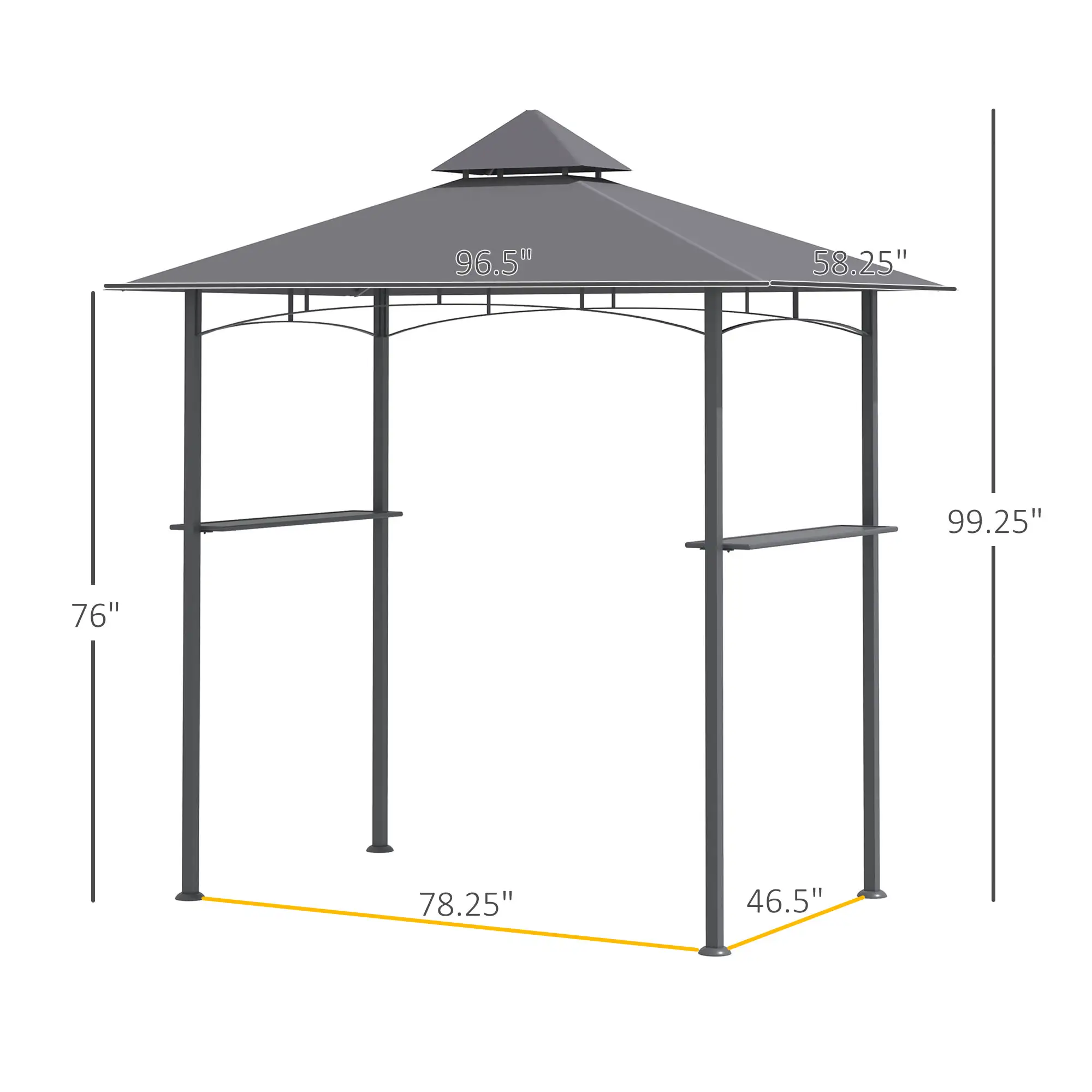 8 x 5 Grill Gazebo with Double Roof, Outdoor BBQ Canopy Gazebo with 2 Side Shelves for Patio Yard Garden Gray