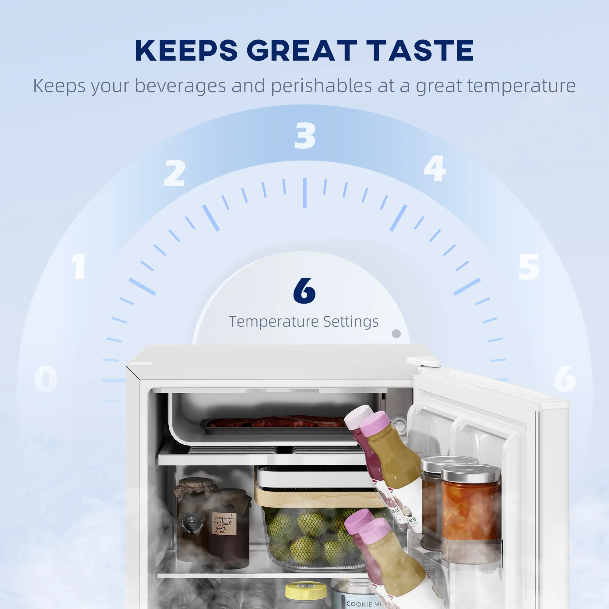 2.5 Cu.Ft Mini Fridge, Single Door Compact Refrigerator with Freezer, Adjustable Thermostat, Reversible Door, White
